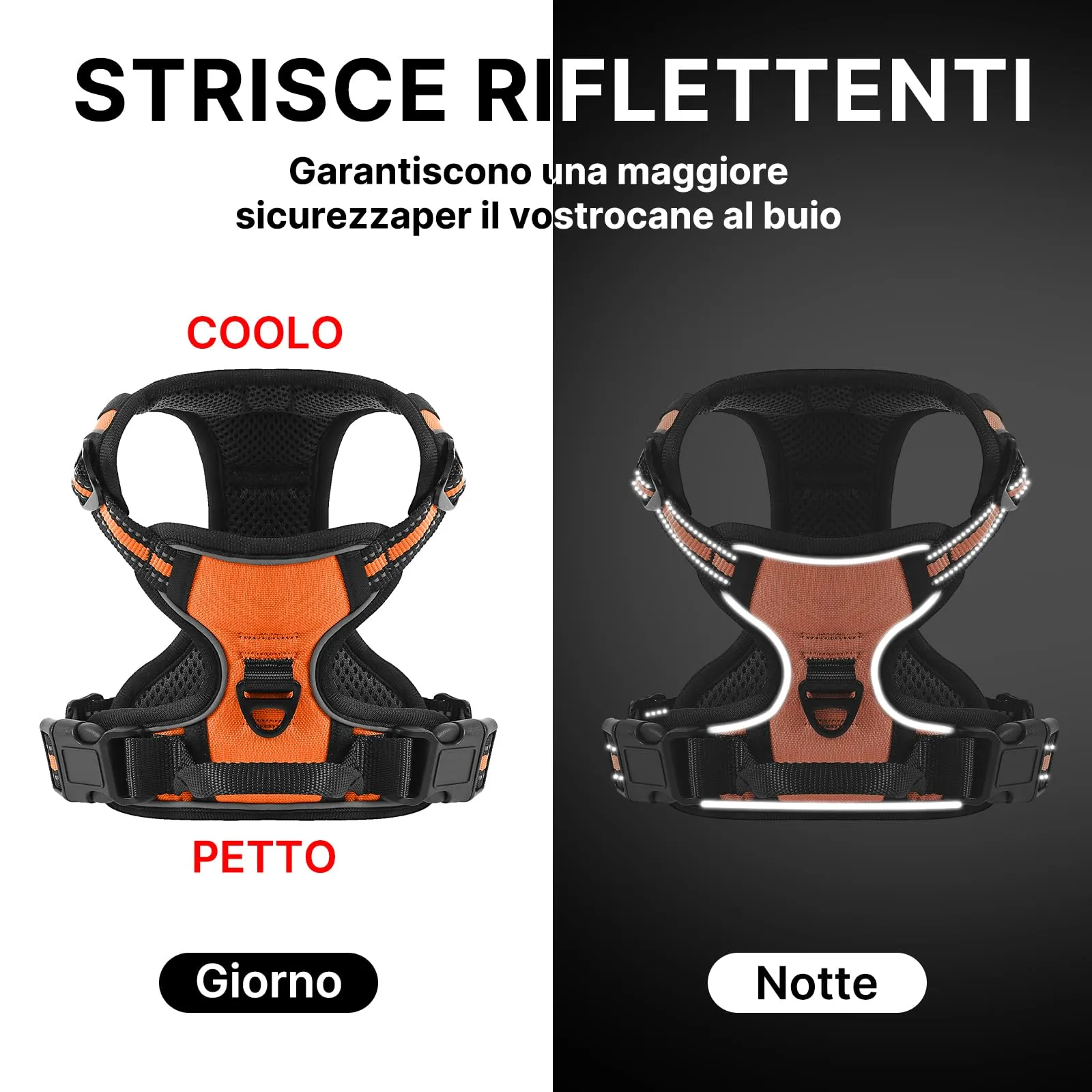 COMSLE Pettorina Cane Anti Tiro Riflettente Regolabile con 2 Ganci in Metallo (Arancione, M) - immagine 6