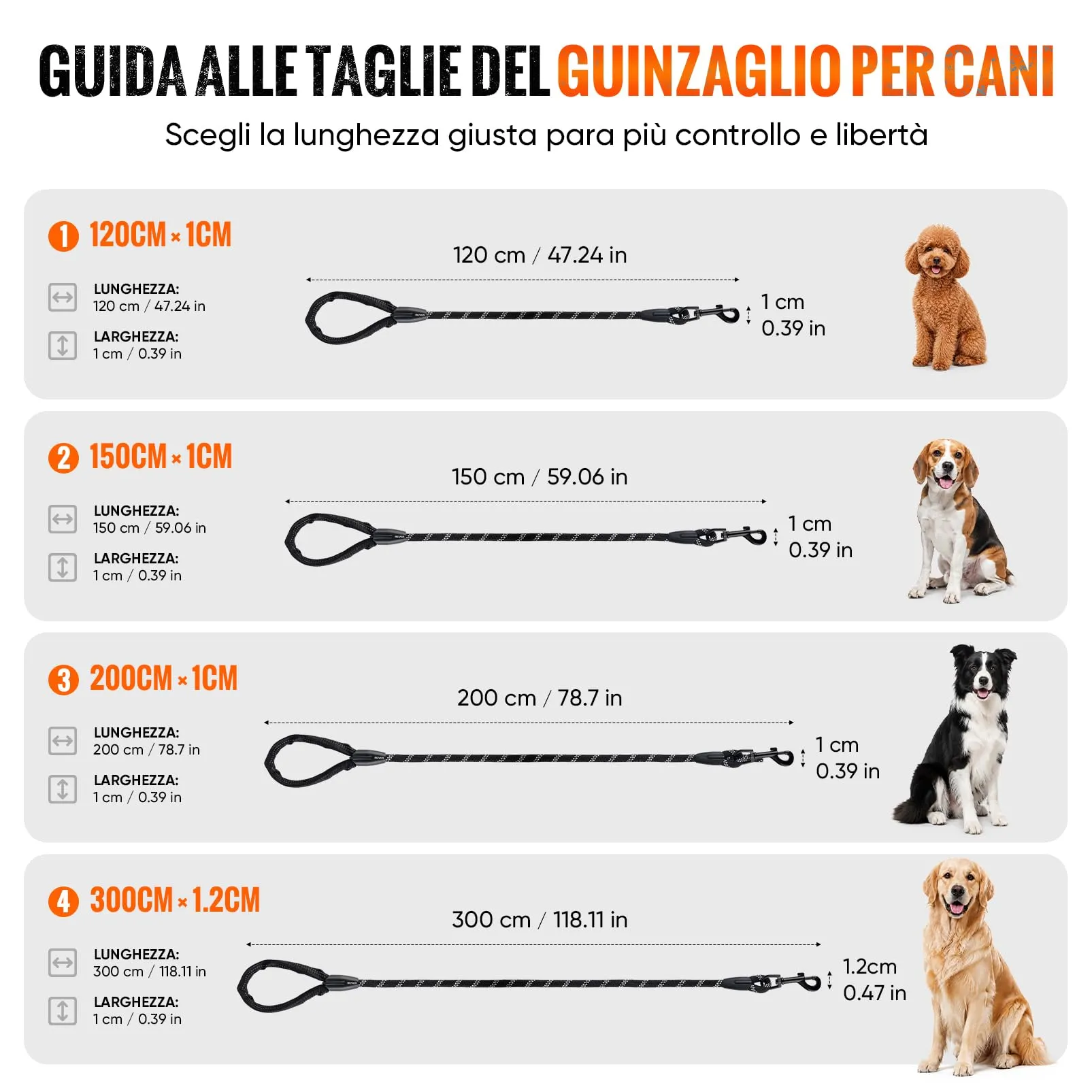 REVER Guinzaglio per Cani in Nylon, 300 cm, Nero - immagine 3