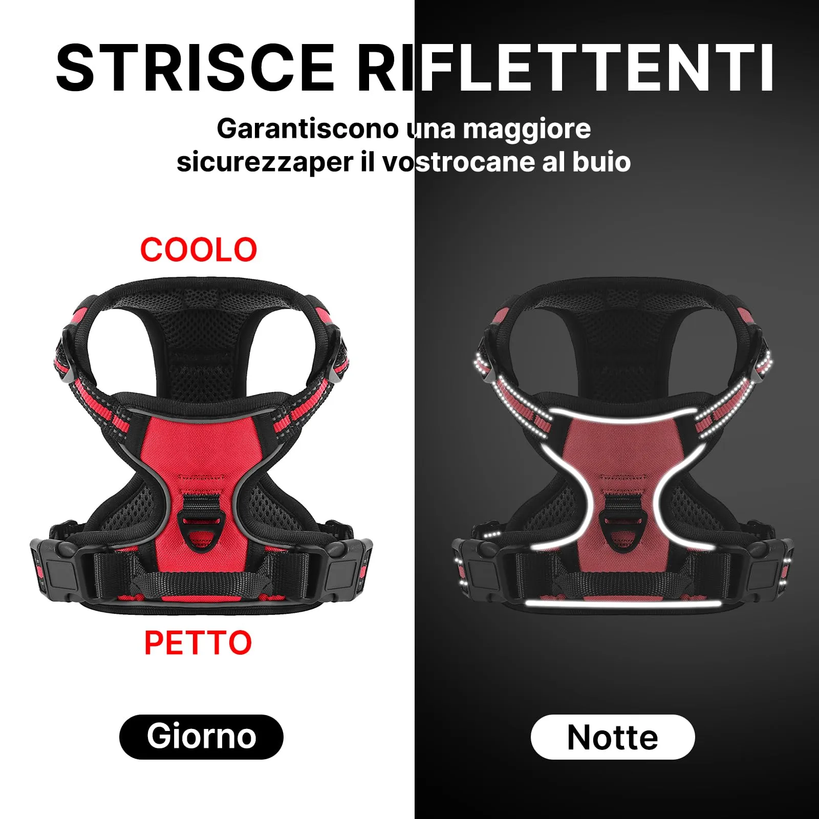 COMSLE Pettorina per Cani Anti Tiro Riflettente, Imbracatura Regolabile con 2 Ganci in Metallo (Rosso, S) - immagine 6
