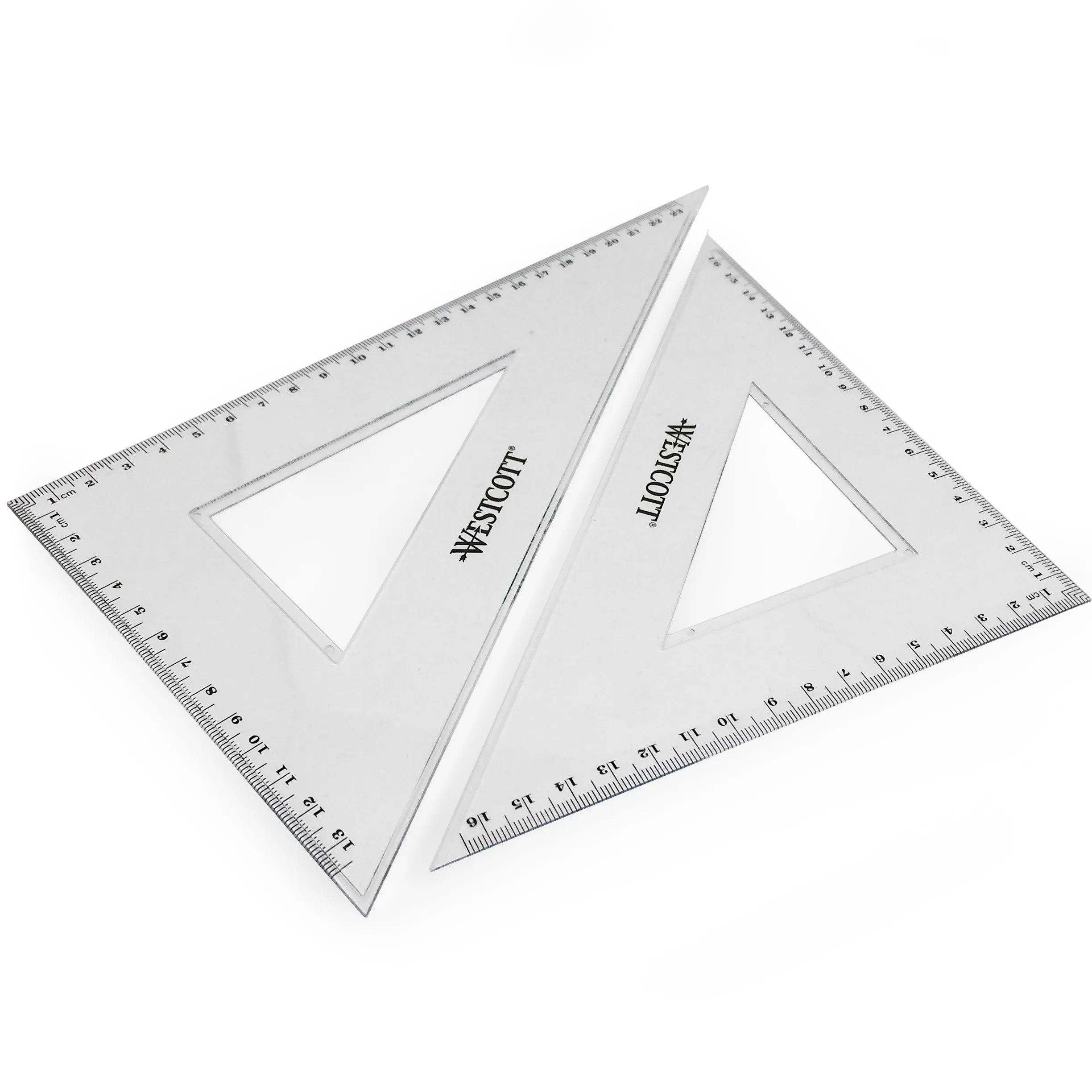 Westcott Set Geometrico 4 Pezzi, Righello 30 cm, Triangoli 45° e 60°, Goniometro 180°, Plastica Trasparente, E-10304 00 - immagine 3