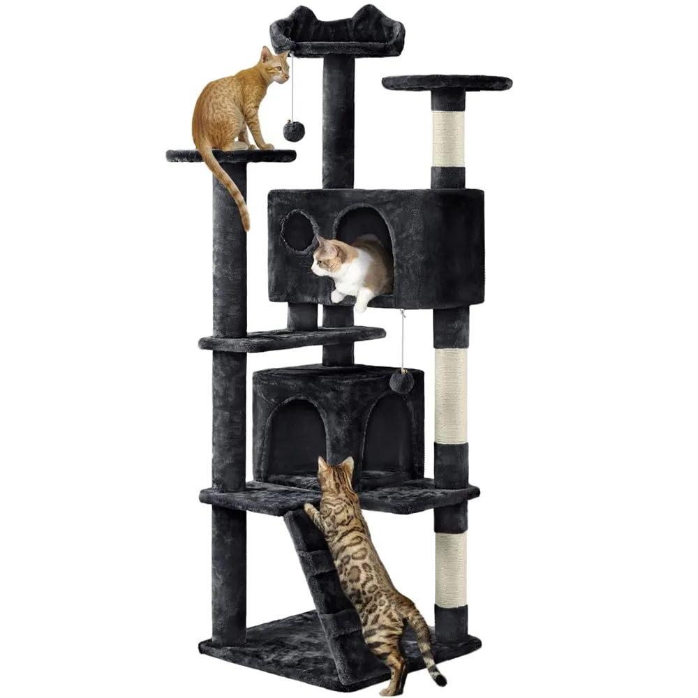 Yaheetech Albero Tiragraffi per Gatti Multilivello, 158 cm, Nero - immagine 1