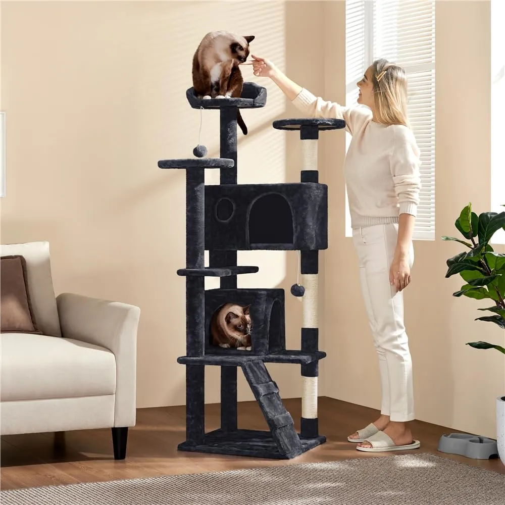Yaheetech Albero Tiragraffi per Gatti Multilivello, 158 cm, Nero - immagine 3