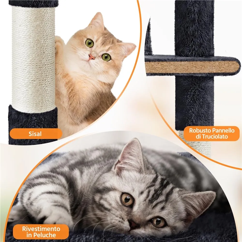 Yaheetech Albero Tiragraffi per Gatti Multilivello, 158 cm, Nero - immagine 4