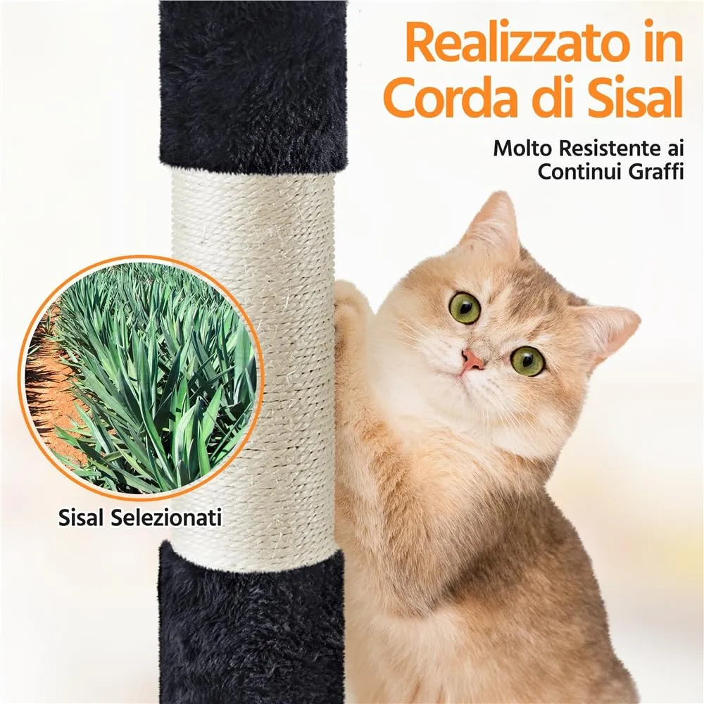 Yaheetech Albero Tiragraffi per Gatti Multilivello, 158 cm, Nero - immagine 5