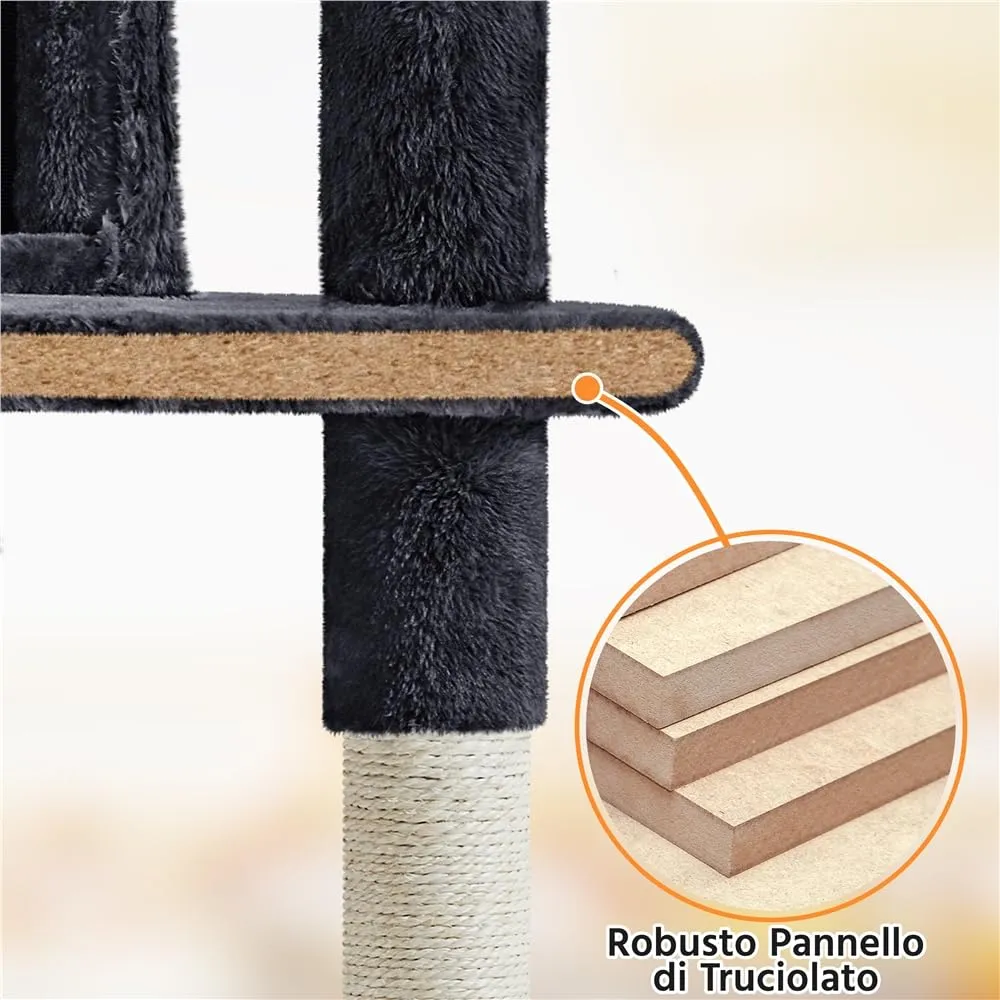 Yaheetech Albero Tiragraffi per Gatti Multilivello, 158 cm, Nero - immagine 8