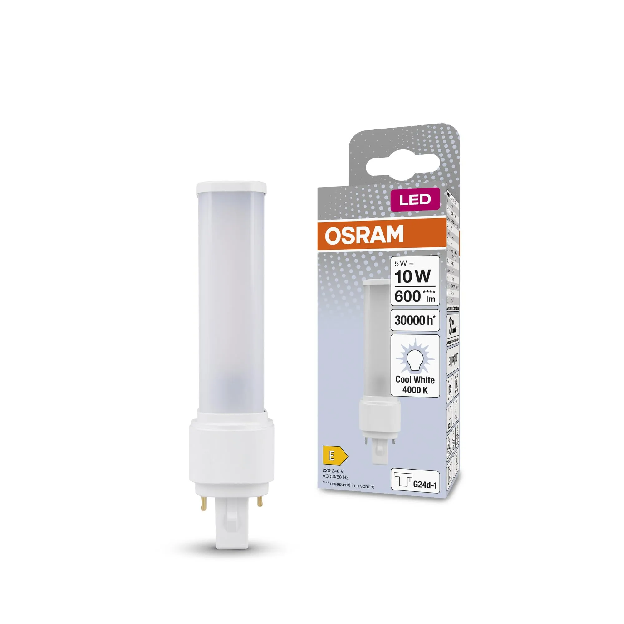 Osram Dulux LED D10 EM, G24D-1, 5W, 600lm, 4000K, Bianco Freddo, Testa Girevole - immagine 1