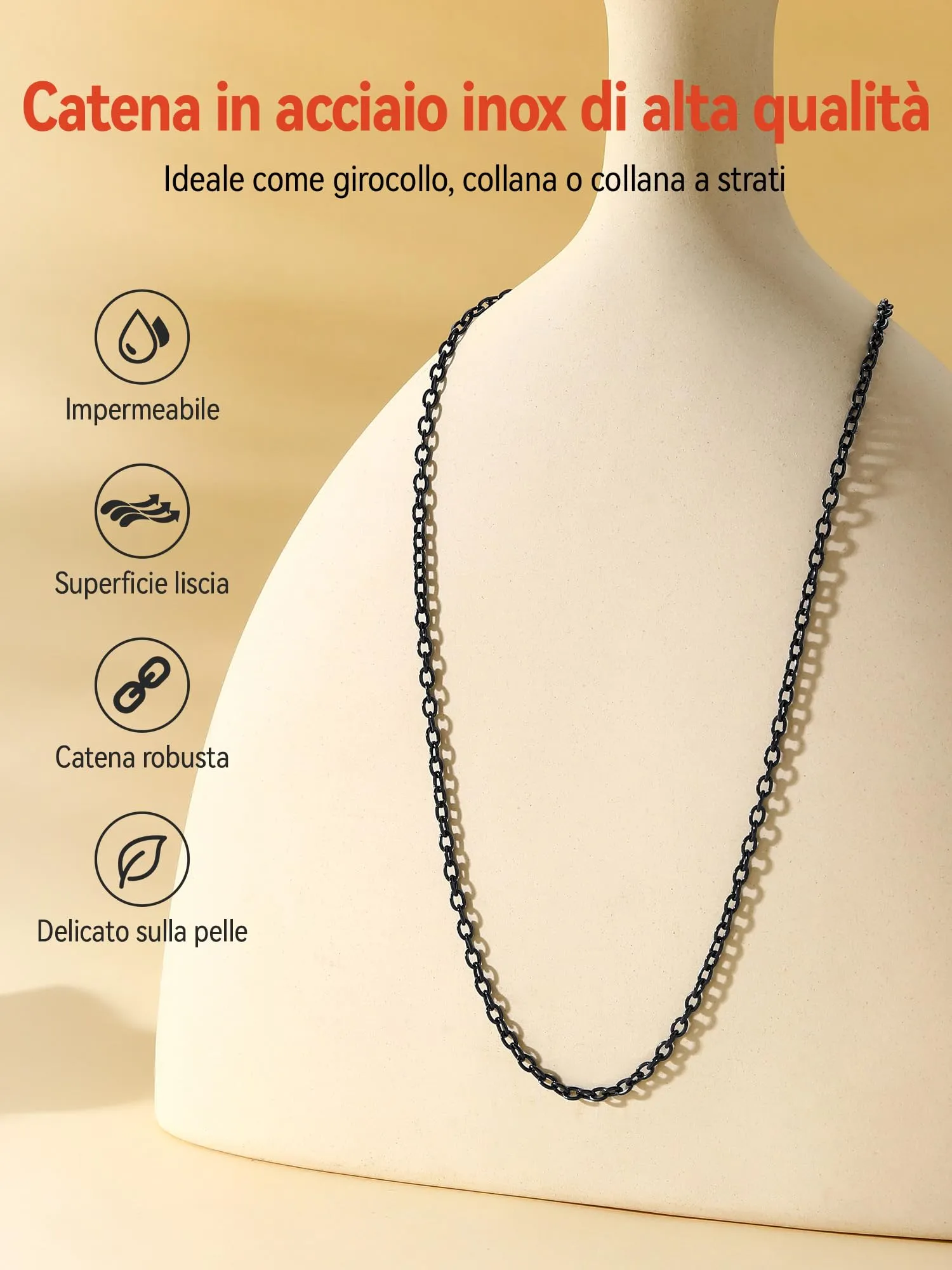 FaithHeart Catenina Donna Nero 2.5mm 35cm in Acciaio Inox 316L - immagine 6