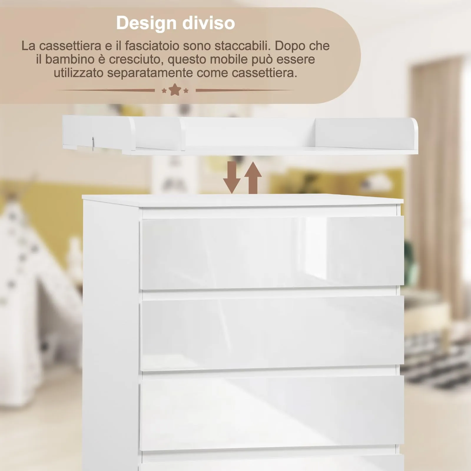 WOLTU Fasciatoio Mobile per Bambini con Cassettiera a 4 Cassetti, Legno MDF e Truciolare, Bianco - immagine 5