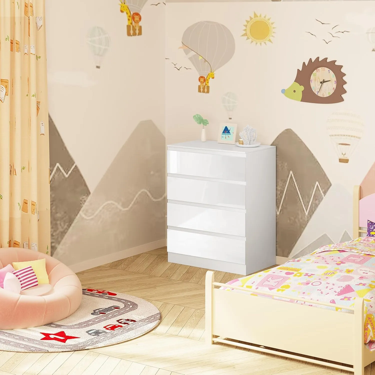 WOLTU Fasciatoio Mobile per Bambini con Cassettiera a 4 Cassetti, Legno MDF e Truciolare, Bianco - immagine 9