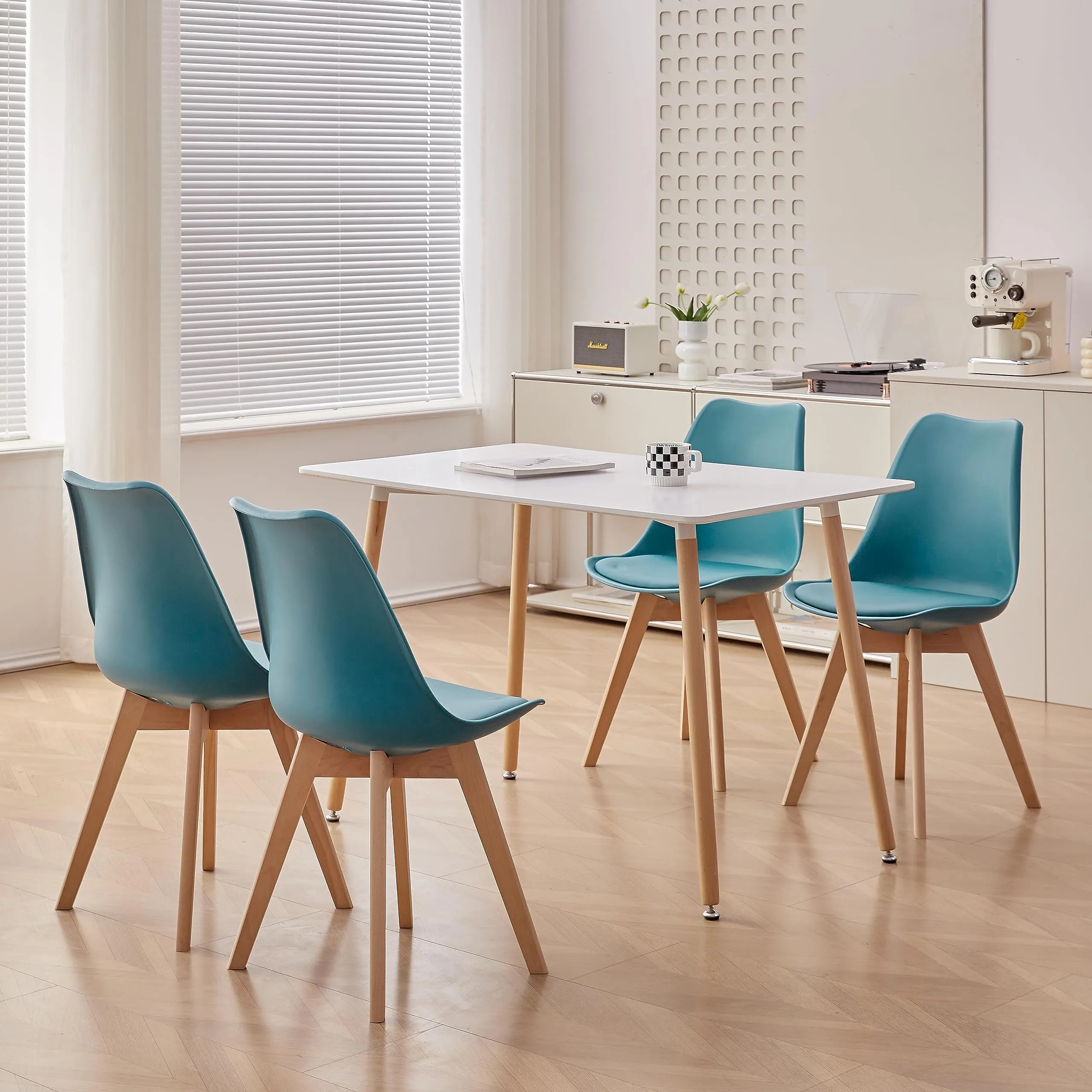 GrandCA HOME Set di 4 Sedie Imbottite con Gambe in Legno di Faggio, Verde Inchiostro - immagine 2