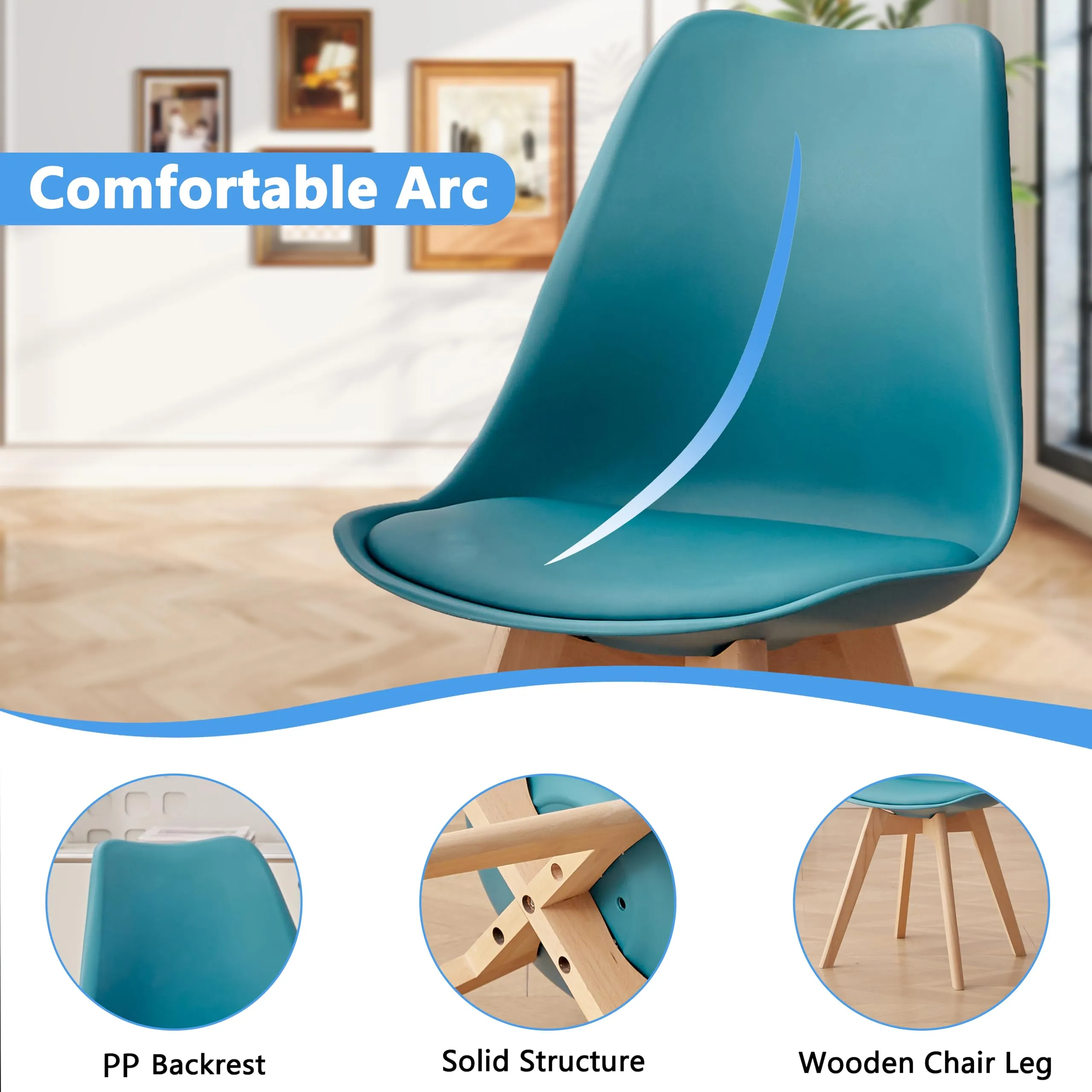 GrandCA HOME Set di 4 Sedie Imbottite con Gambe in Legno di Faggio, Verde Inchiostro - immagine 5