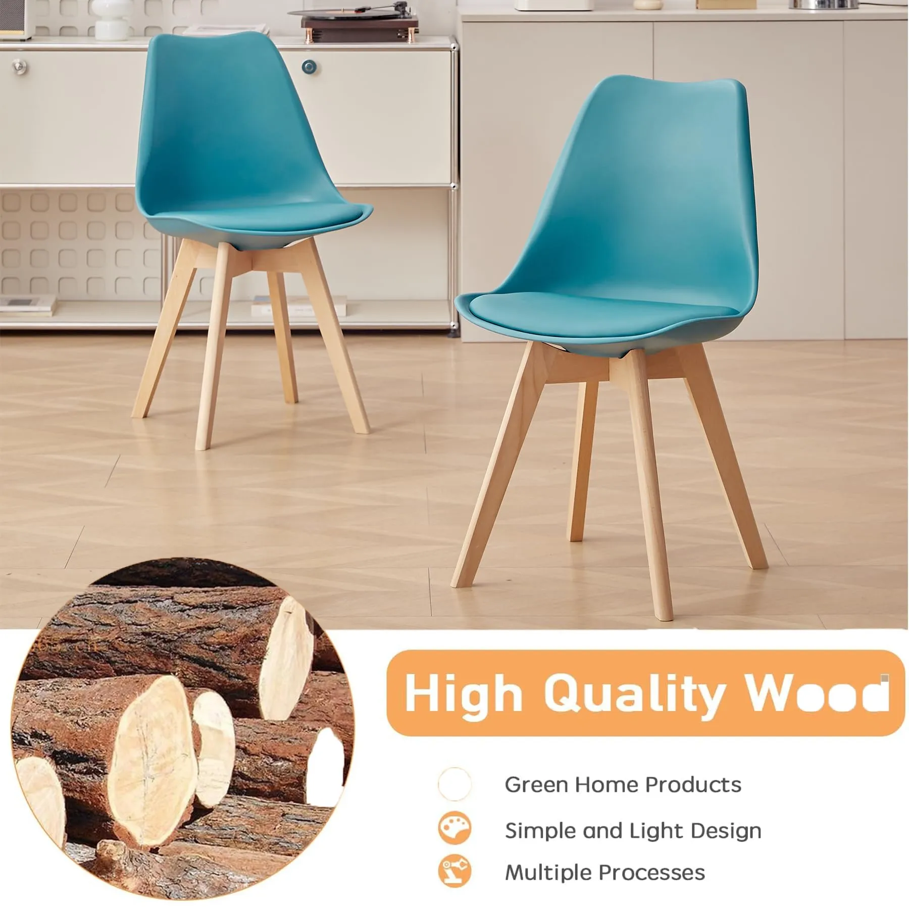 GrandCA HOME Set di 4 Sedie Imbottite con Gambe in Legno di Faggio, Verde Inchiostro - immagine 6