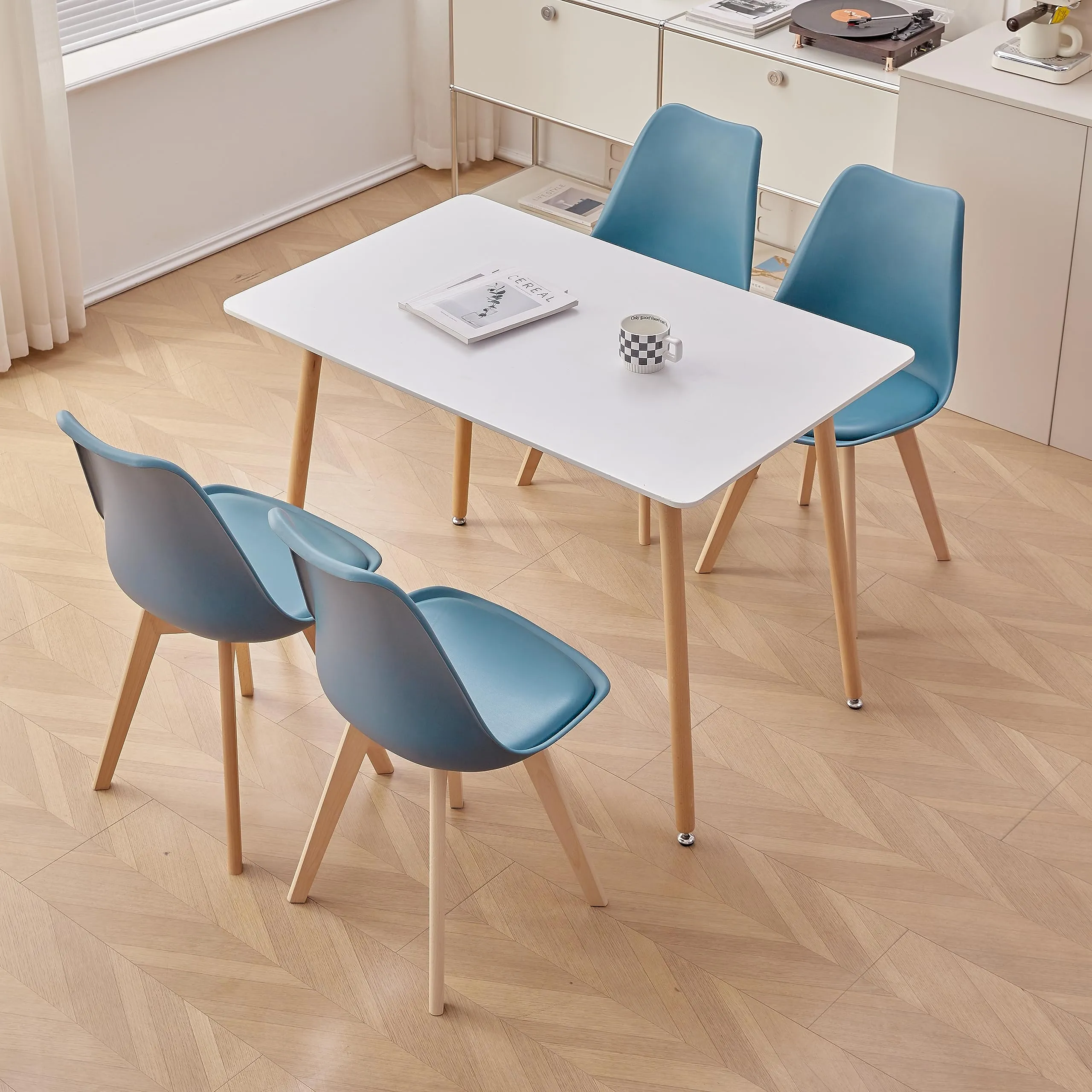 GrandCA HOME Set di 4 Sedie Imbottite con Gambe in Legno Massello di Faggio, Blu Navy - immagine 2