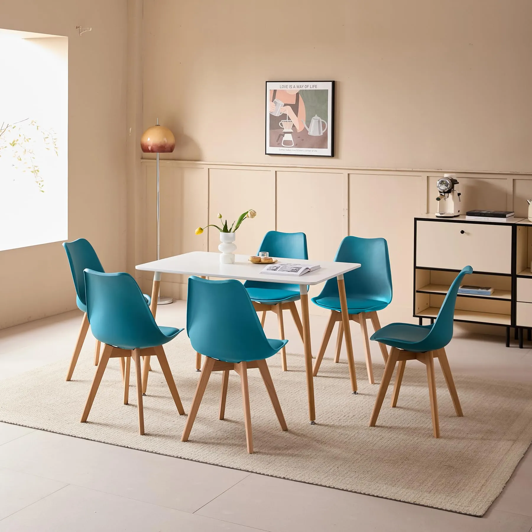 GrandCA HOME Set di 6 Sedie Imbottite con Gambe in Legno di Faggio, Verde Inchiostro - immagine 2