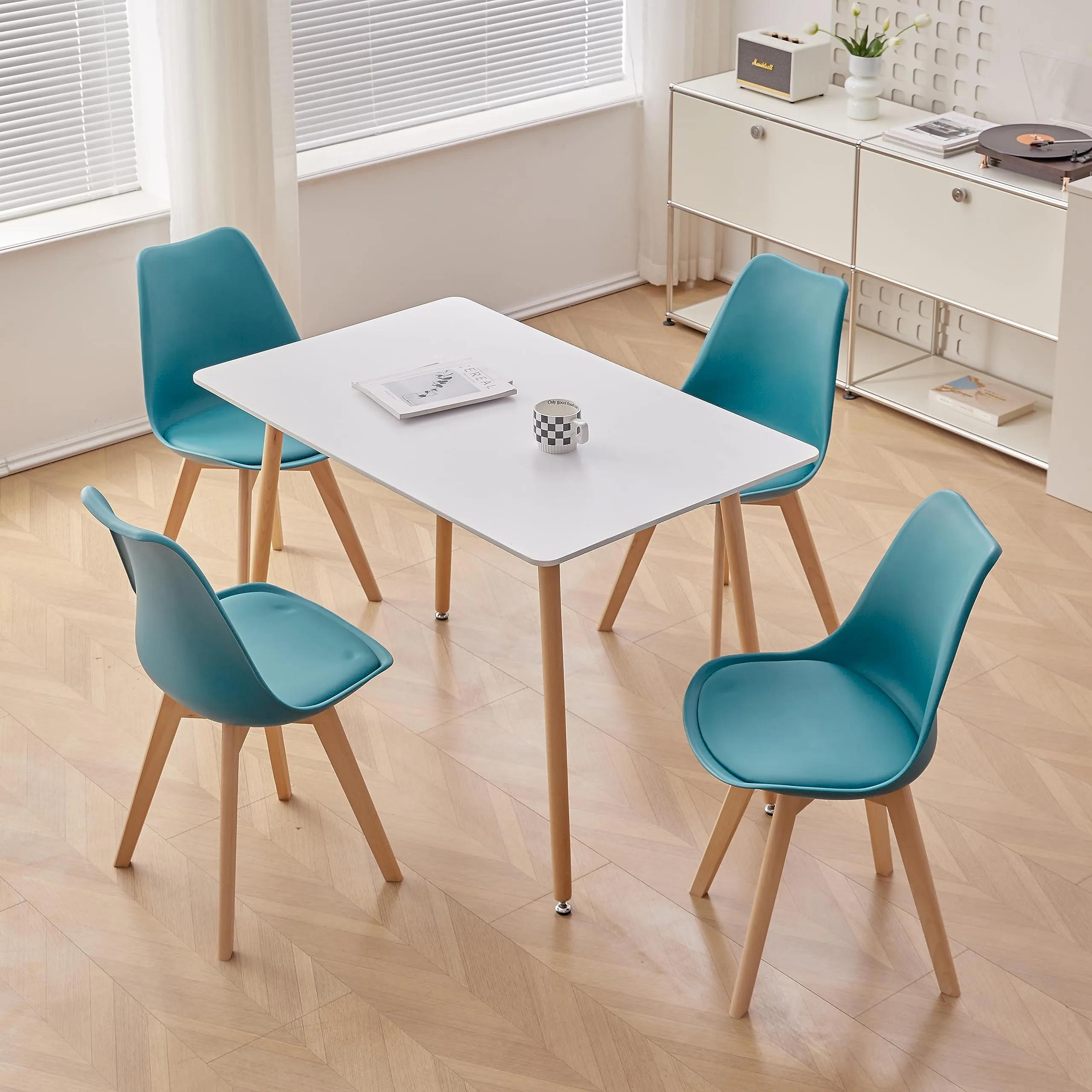 GrandCA HOME Set di 8 Sedie Imbottite con Gambe in Legno di Faggio, Verde Inchiostro - immagine 3