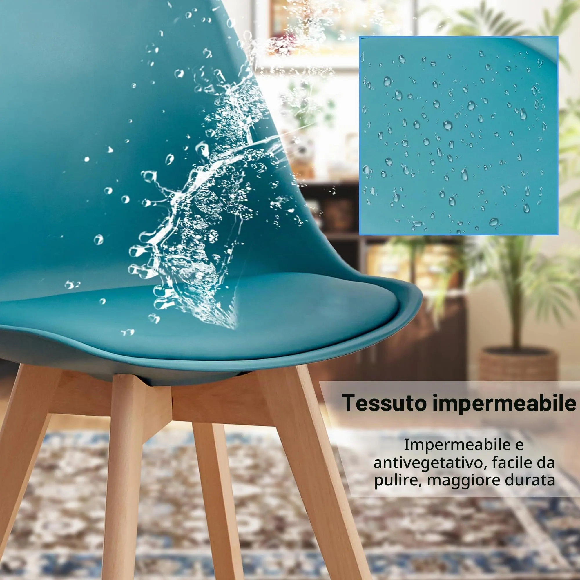 GrandCA HOME Set di 8 Sedie Imbottite con Gambe in Legno di Faggio, Verde Inchiostro - immagine 6