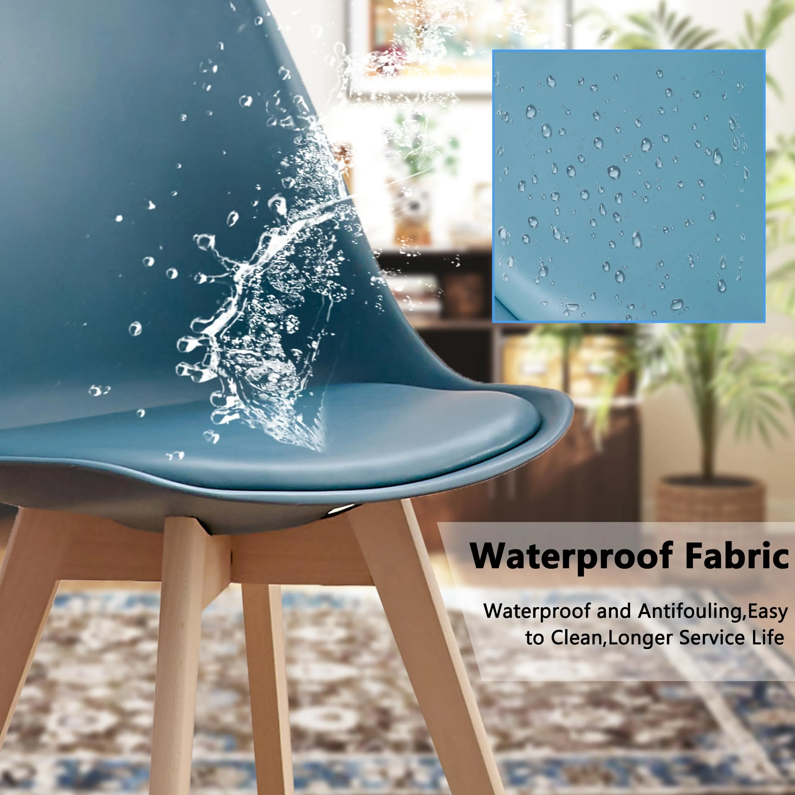GrandCA HOME Set di 6 Sedie Imbottite per Sala da Pranzo in Legno di Faggio, Blu Navy - immagine 3