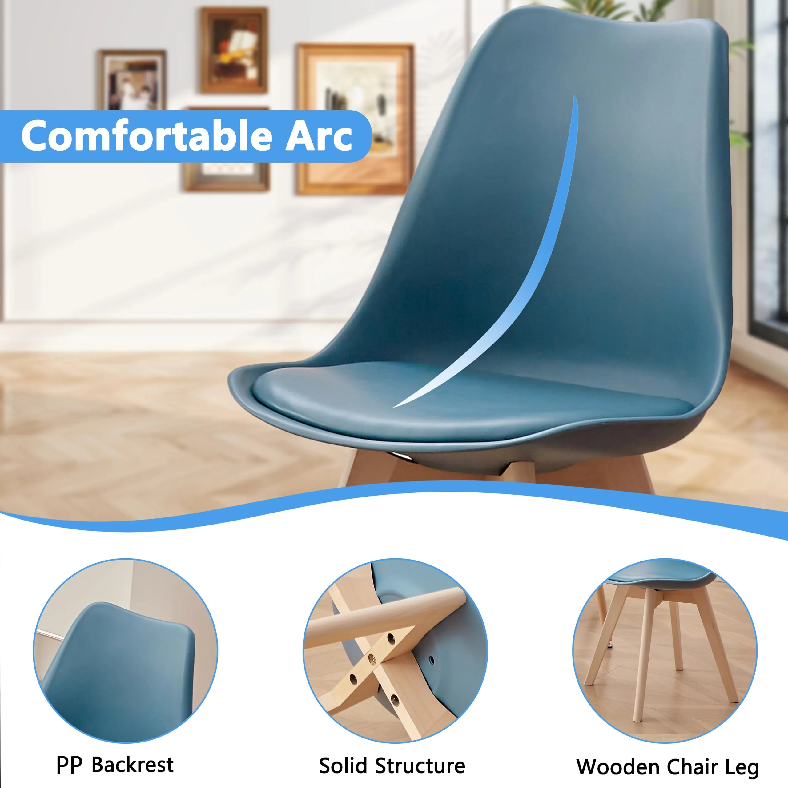 GrandCA HOME Set di 6 Sedie Imbottite per Sala da Pranzo in Legno di Faggio, Blu Navy - immagine 4