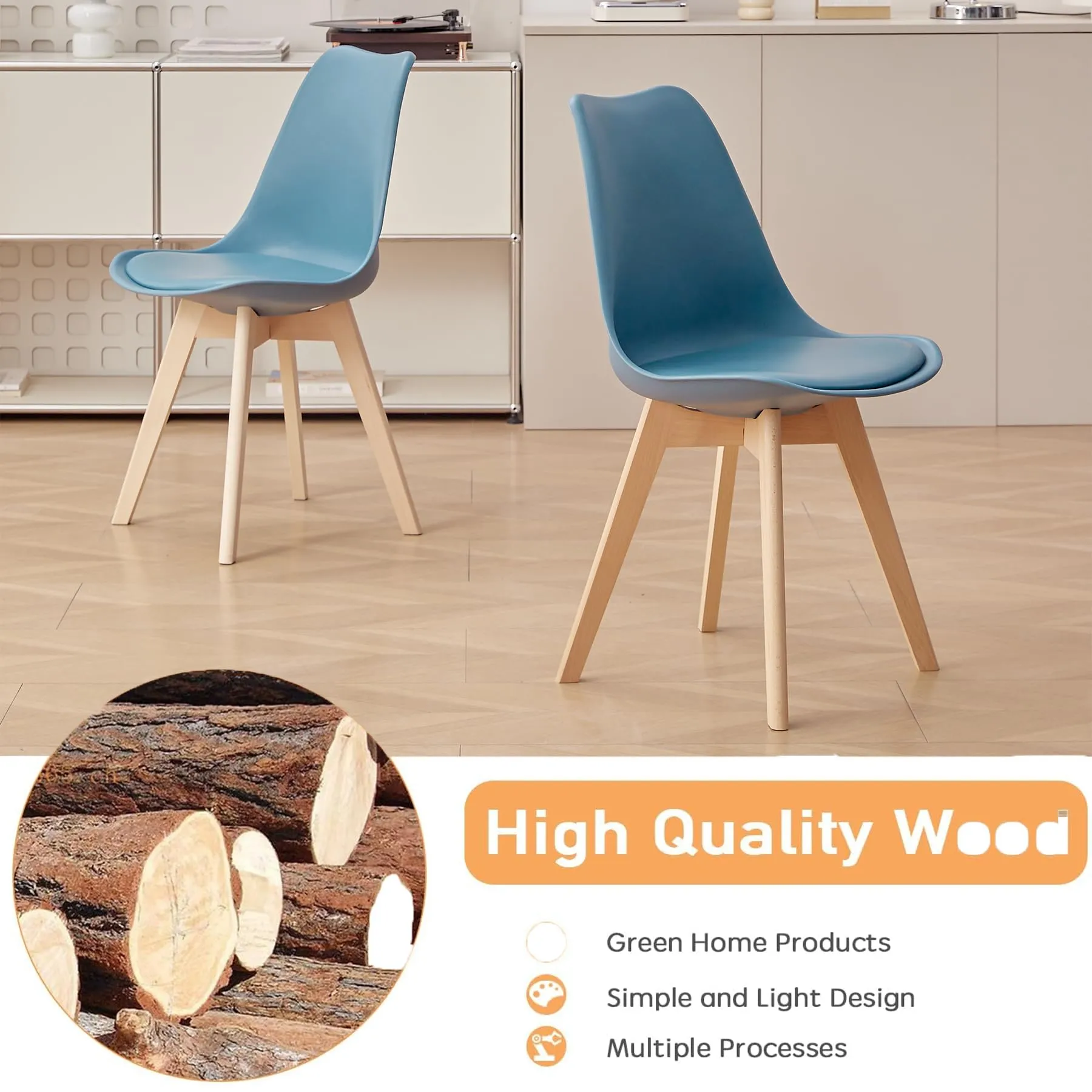 GrandCA HOME Set di 6 Sedie Imbottite per Sala da Pranzo in Legno di Faggio, Blu Navy - immagine 6