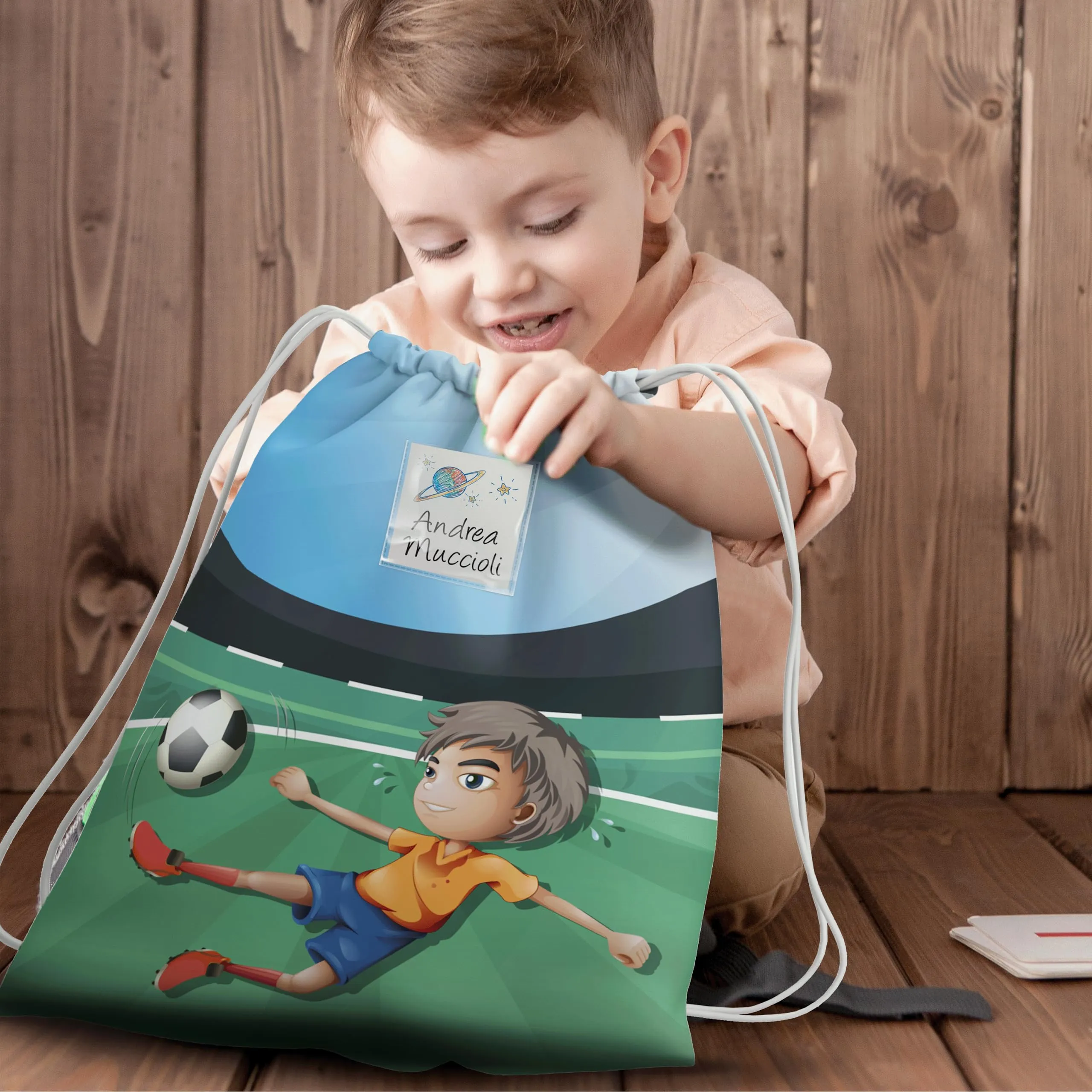 KAÏDENSÏ Sacca Asilo Personalizzata Calcio - Zainetto Asilo Nido 32x40 cm con Tasca Interna - immagine 8