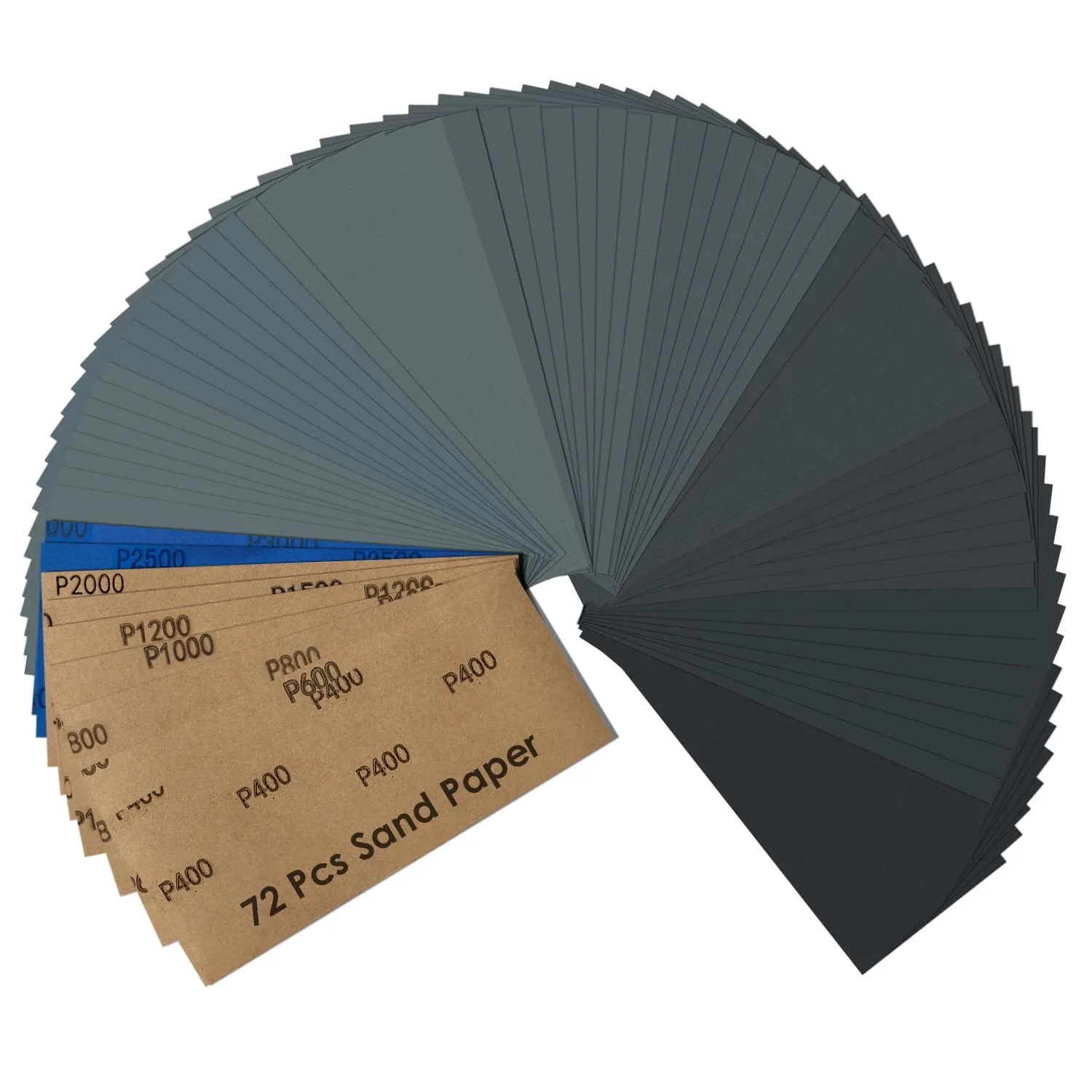auriikoop Carta Abrasiva, 72 Pezzi, Grana 400-3000, Levigatura a Secco e Umido per Legno Carrozzeria Metallo, 9 x 23 cm - immagine 1