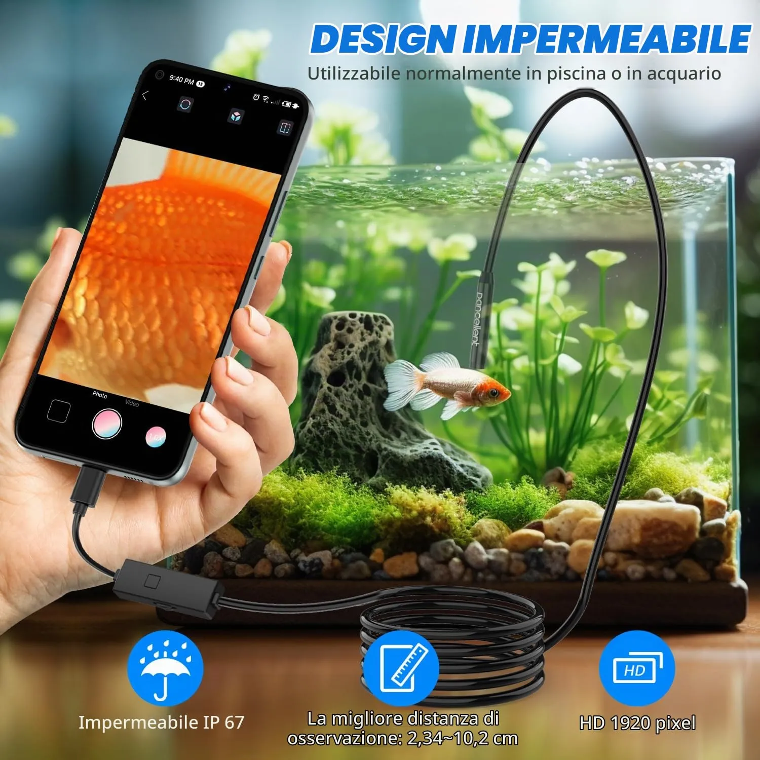 Pancellent Endoscopio Boroscopio 1920P HD con 8 LED, 5M per Android e iOS - immagine 5