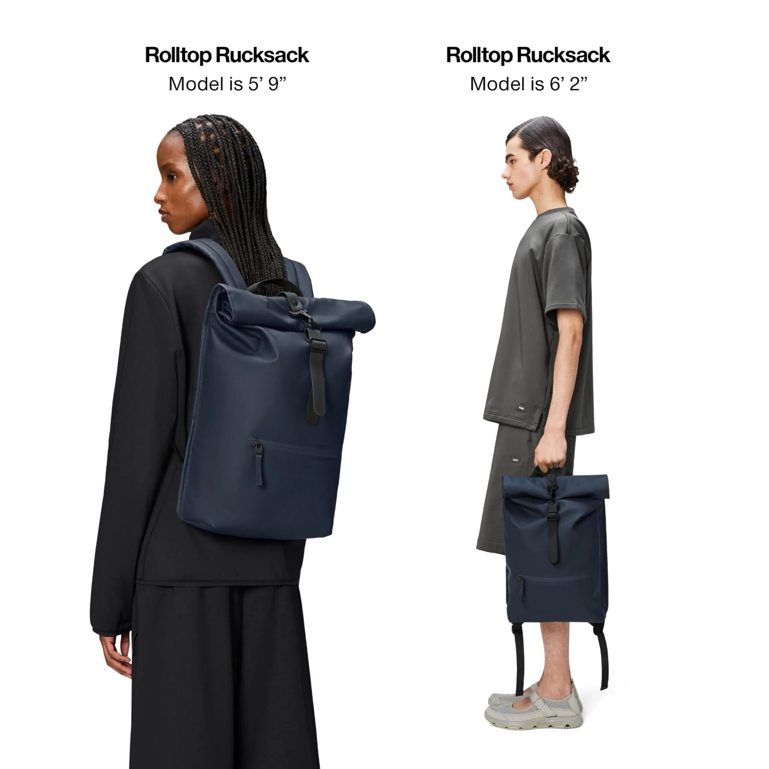 RAINS Rolltop Rucksack W3 Backpack, Blu Scuro, M - immagine 3