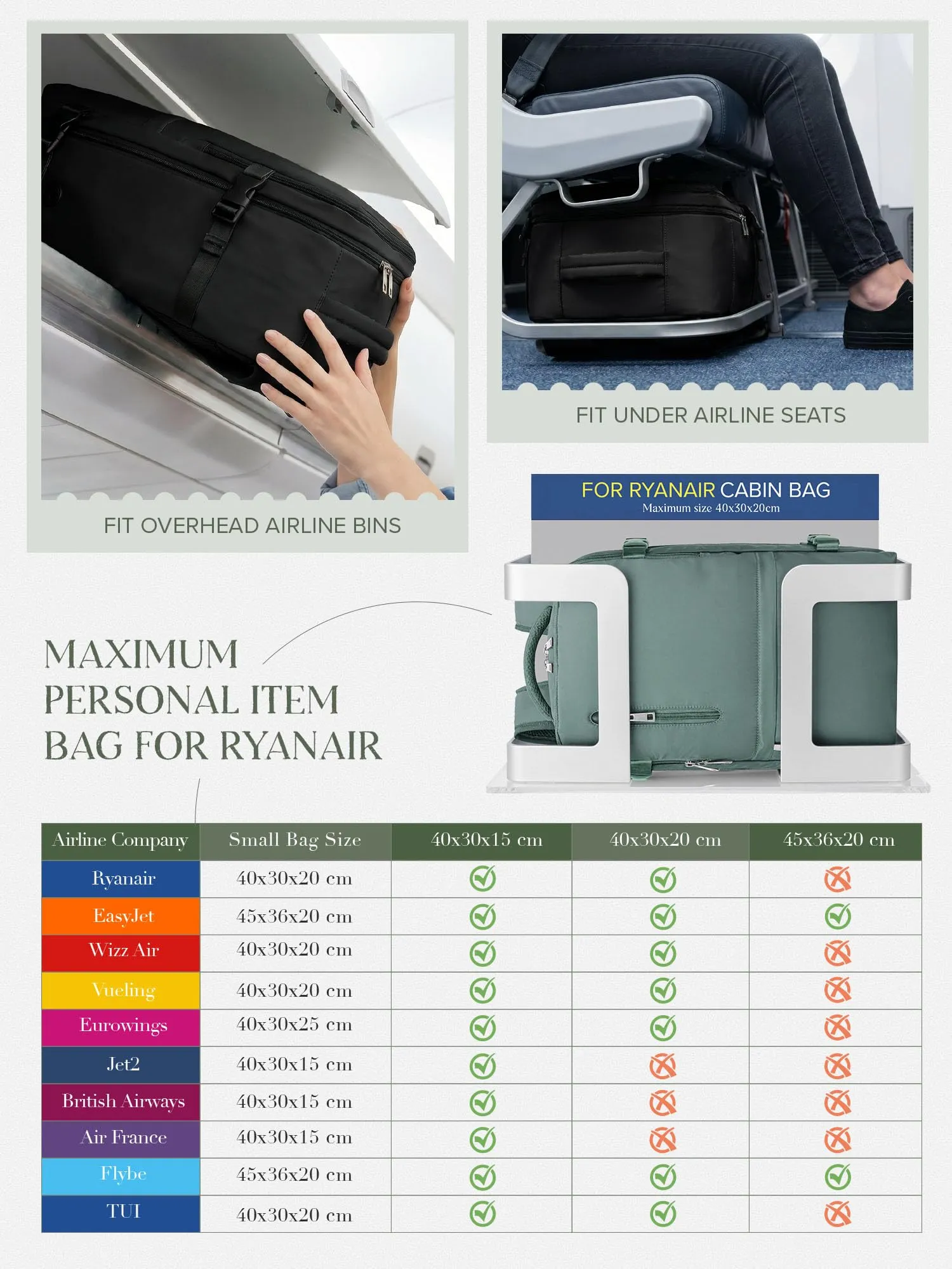 Hayayu Zaino Bagaglio a Mano per Ryanair 40x20x28 cm - immagine 2