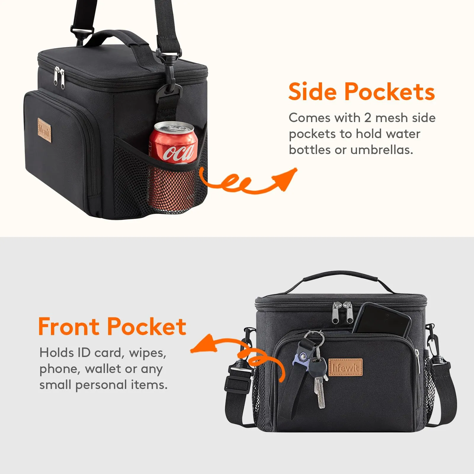 Lifewit Borsa Termica Porta Pranzo Impermeabile con Tracolla, 15L, Nero - immagine 5