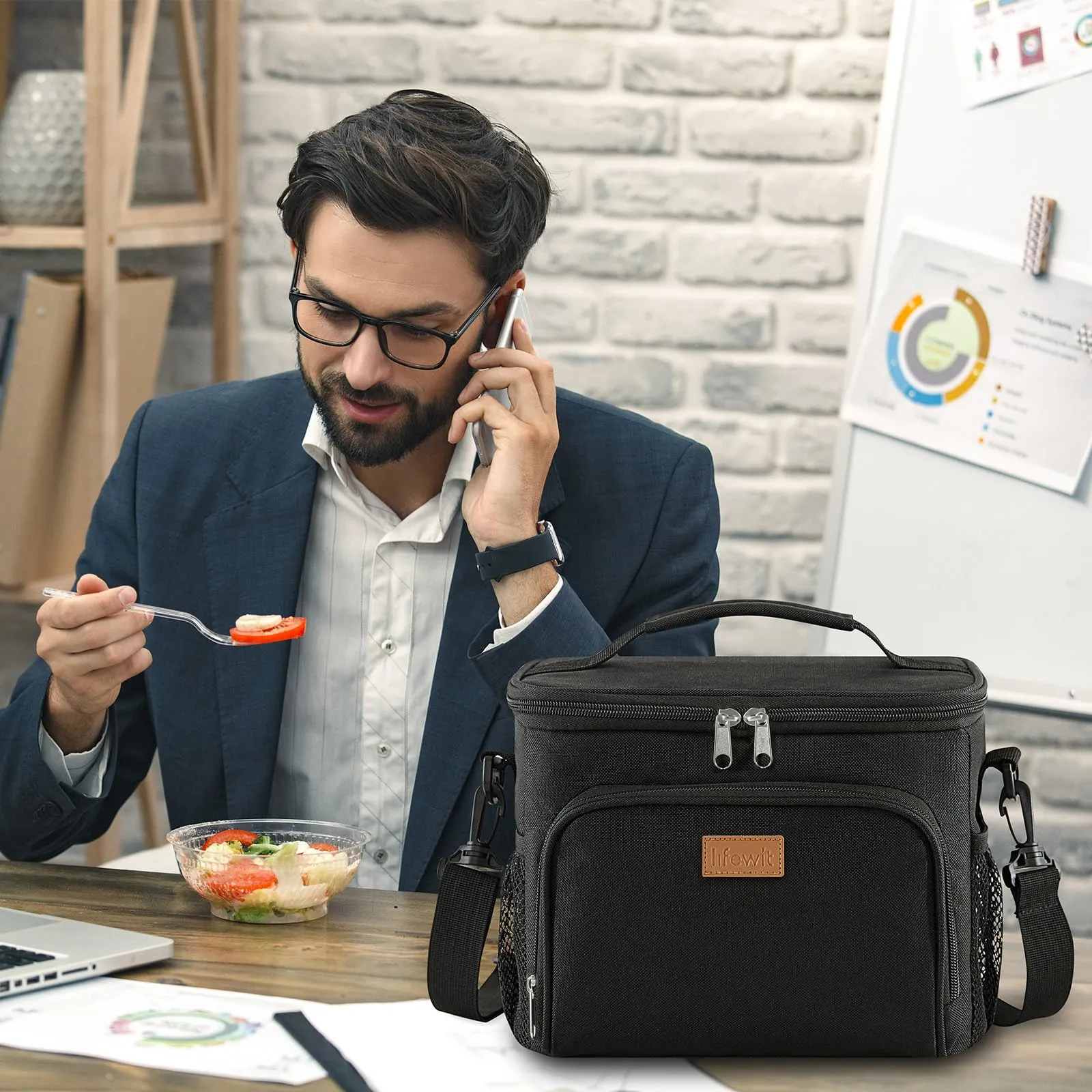 Lifewit Borsa Termica Porta Pranzo Impermeabile con Tracolla, 15L, Nero - immagine 8