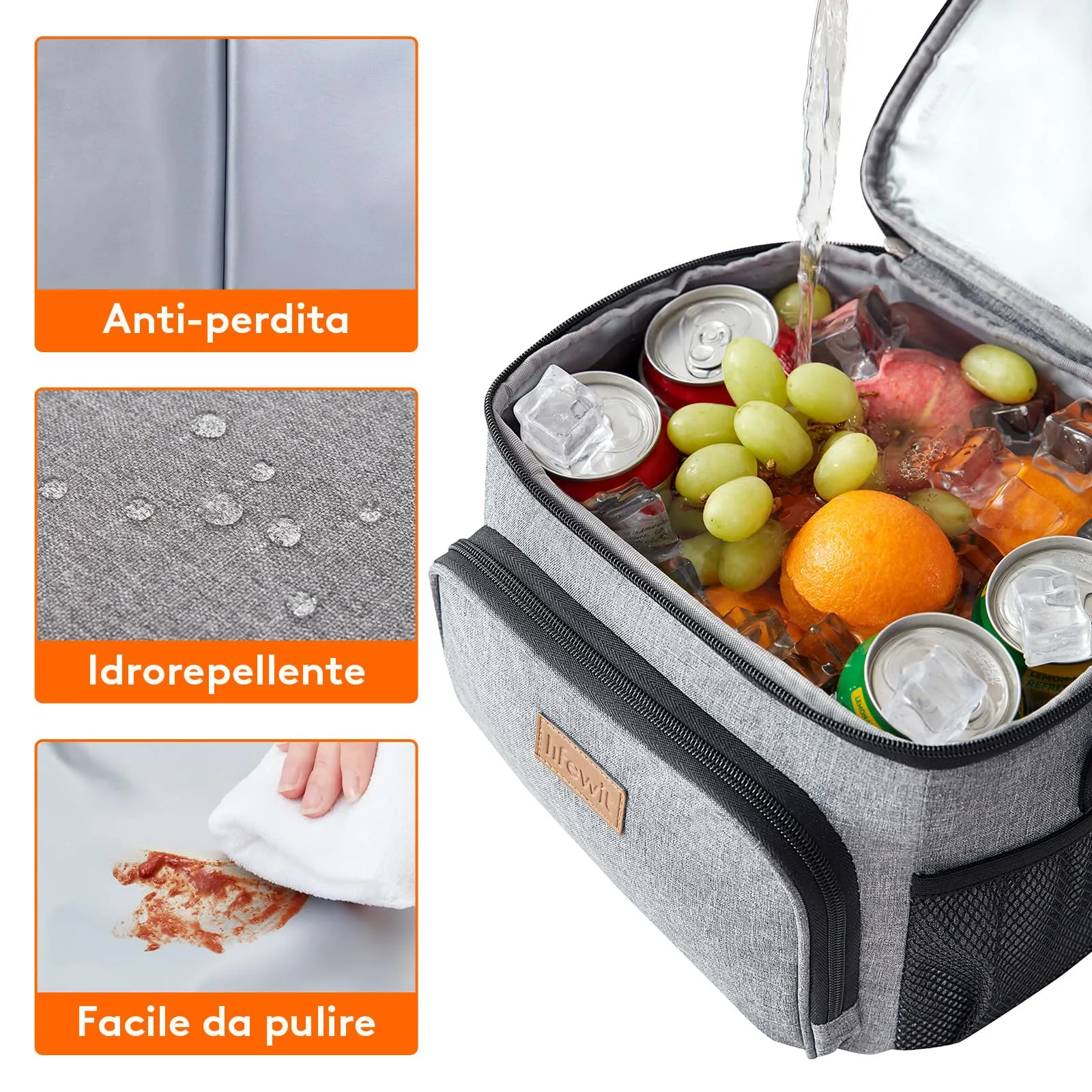Lifewit Borsa Termica Porta Pranzo Impermeabile, 15L, Grigio - immagine 4