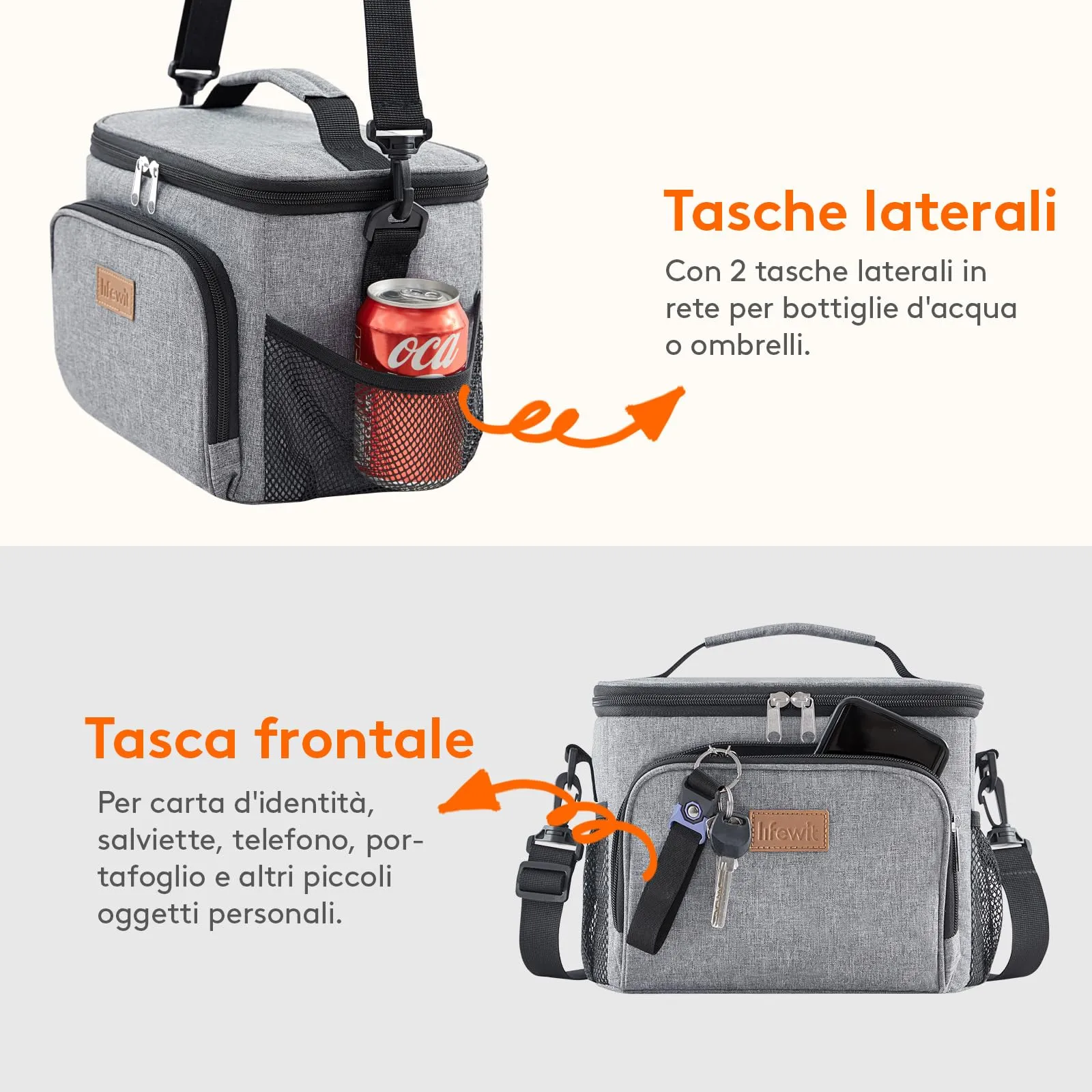 Lifewit Borsa Termica Porta Pranzo Impermeabile, 15L, Grigio - immagine 5