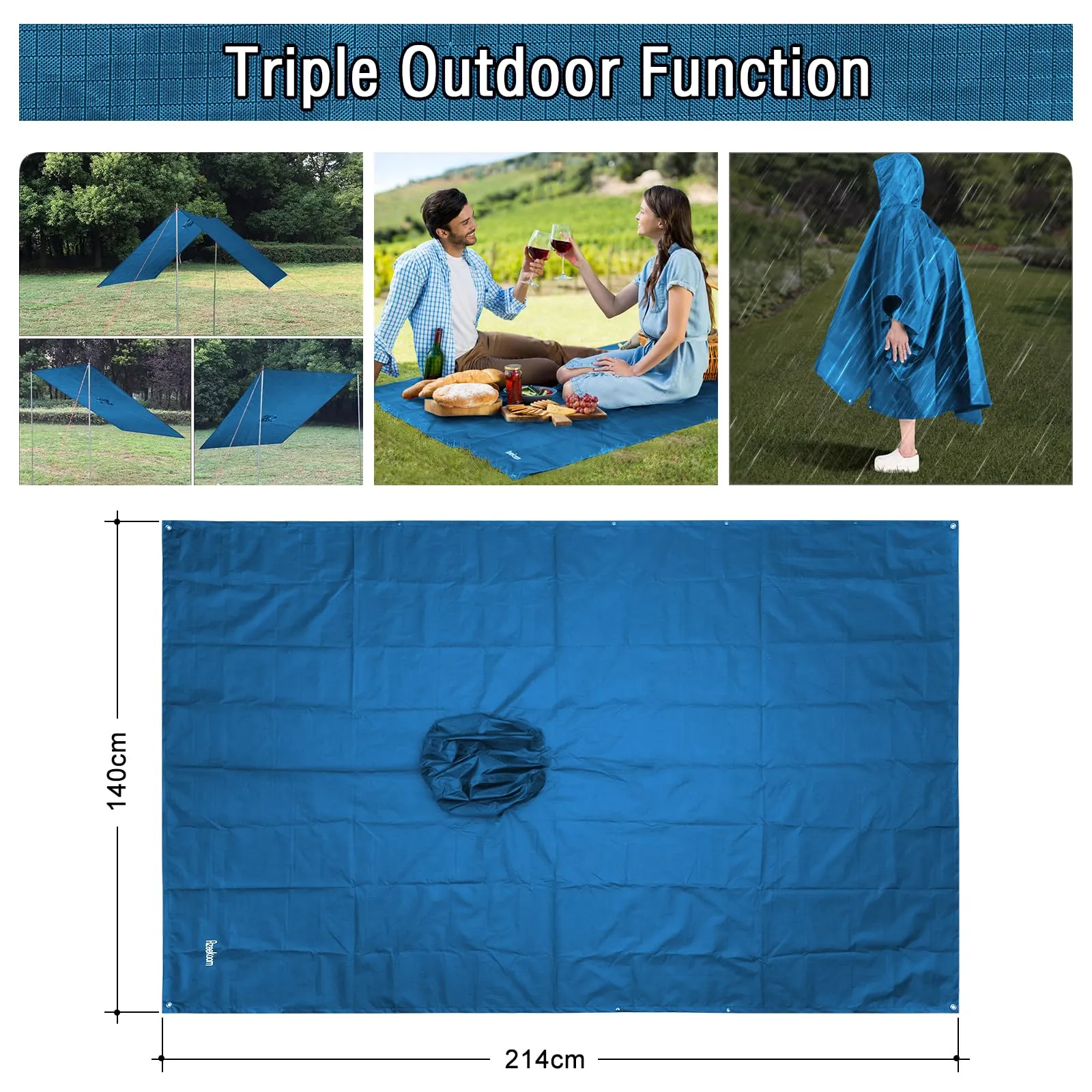 Azeekoom Poncho Impermeabile Multifunzionale con Cappuccio per Uomo e Donna (Blu Scuro) - immagine 3