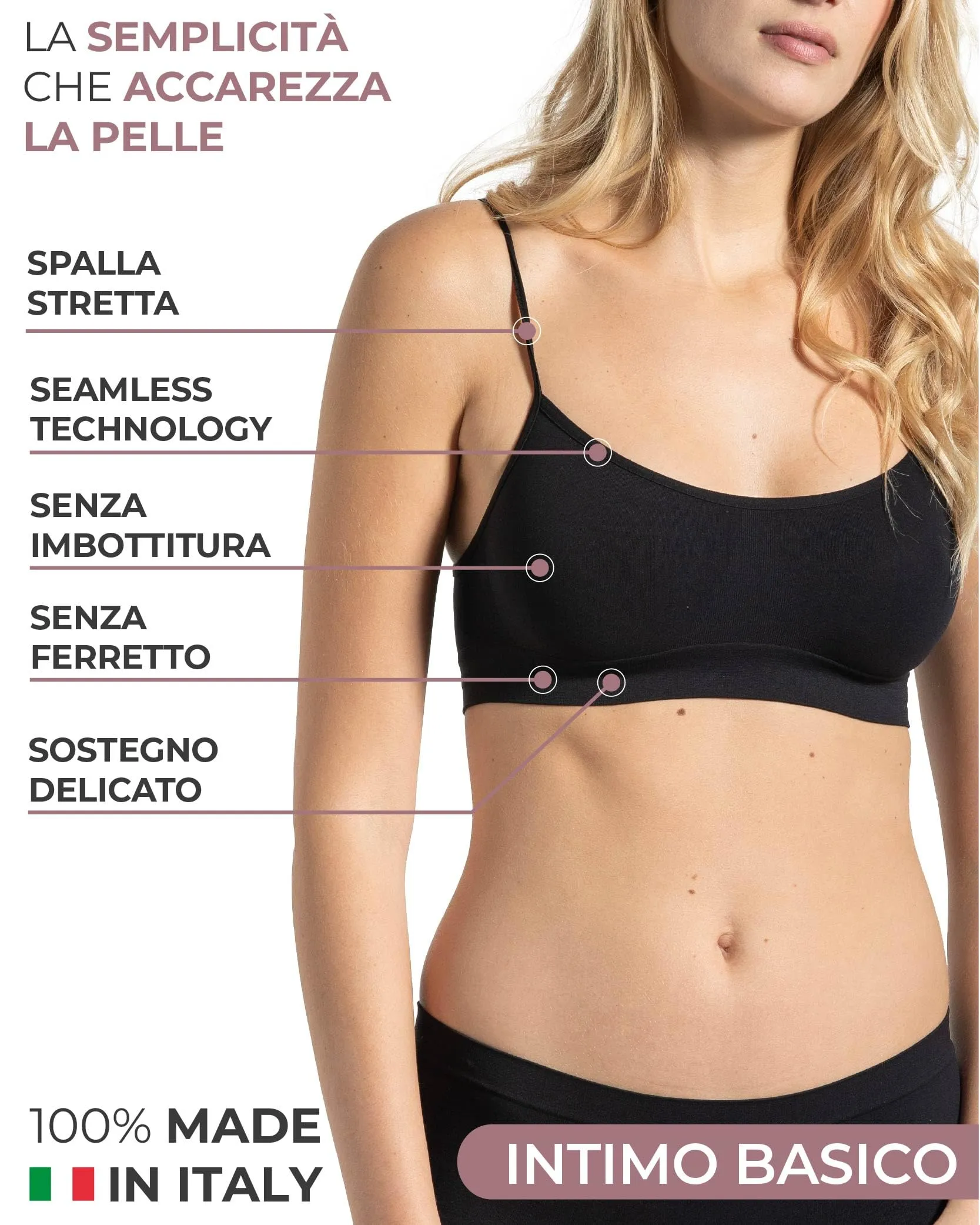 Risalti Reggiseno Senza Ferretto Spalla Stretta, Seamless in Microfibra, 3 pz - immagine 2