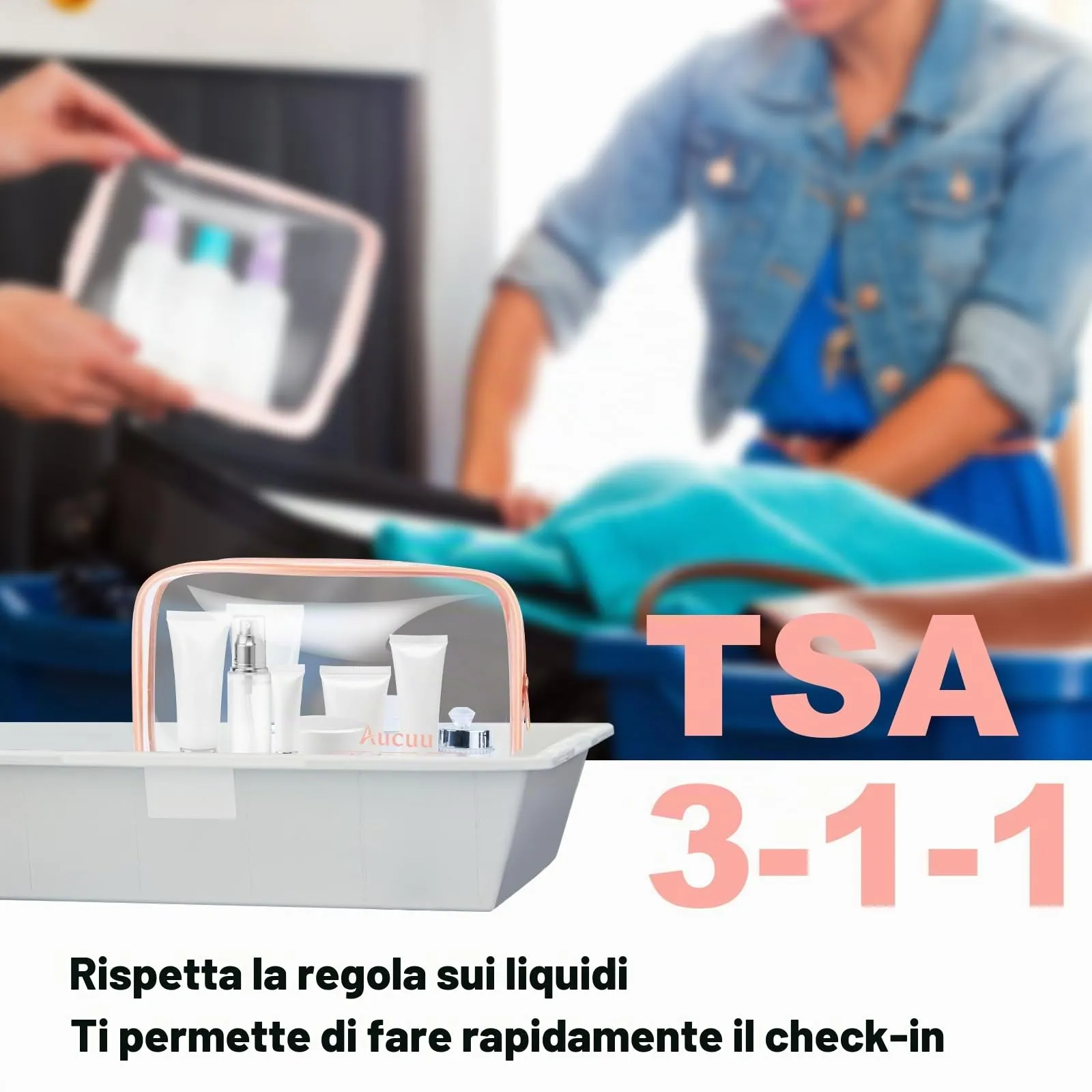 Aucuu Beauty Case Trasparente, Set di 2 Borse da Toilette Impermeabili da Viaggio - immagine 5