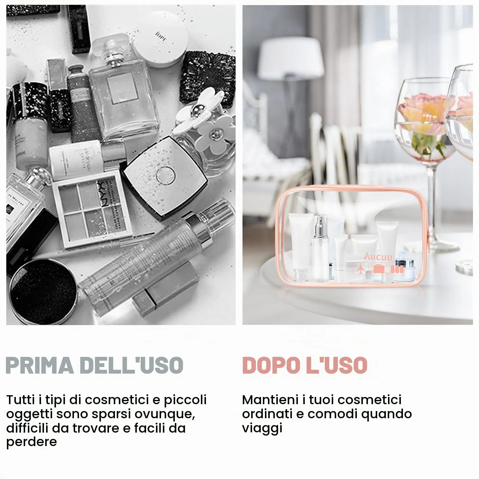 Aucuu Beauty Case Trasparente, Set di 2 Borse da Toilette Impermeabili da Viaggio - immagine 6