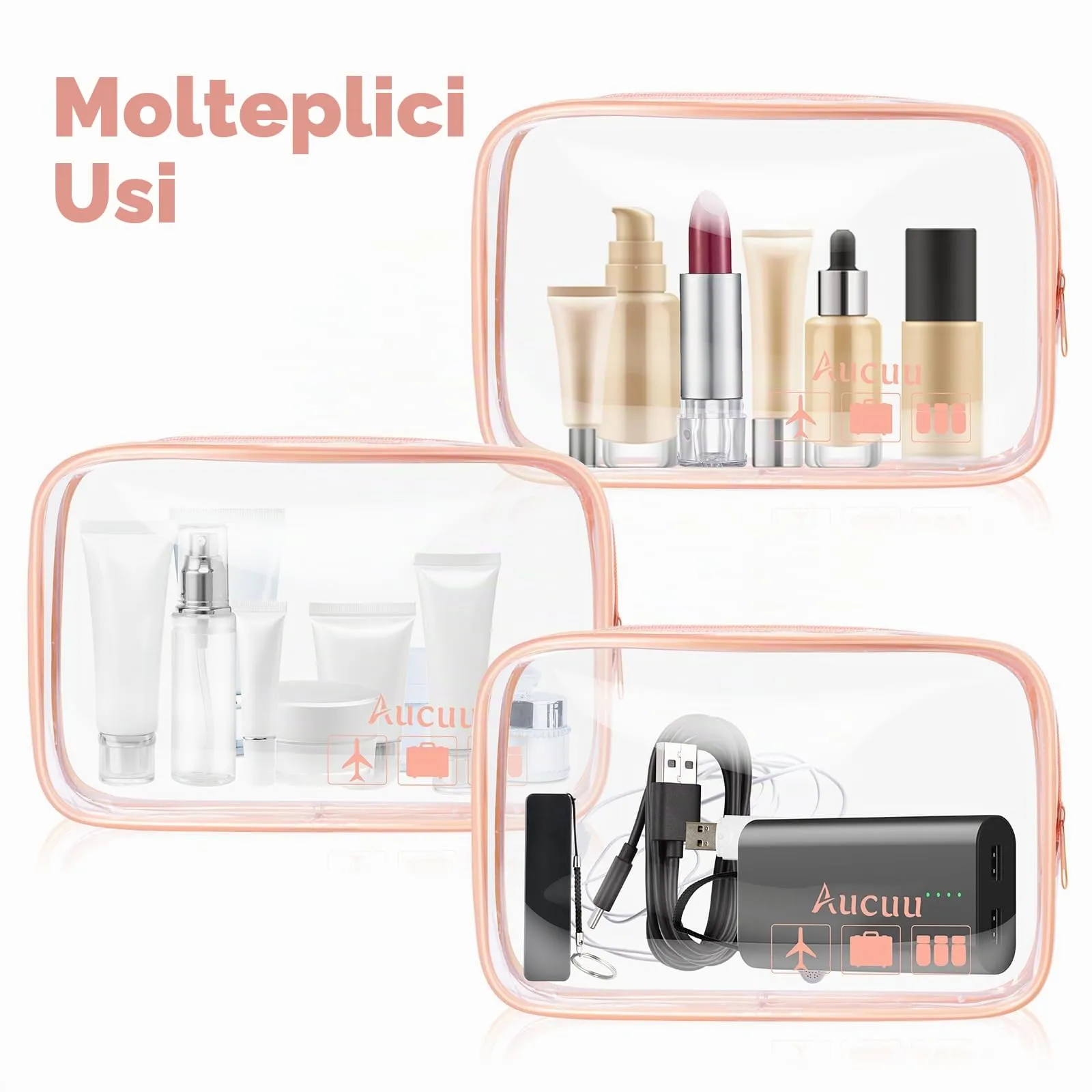 Aucuu Beauty Case Trasparente, Set di 2 Borse da Toilette Impermeabili da Viaggio - immagine 9