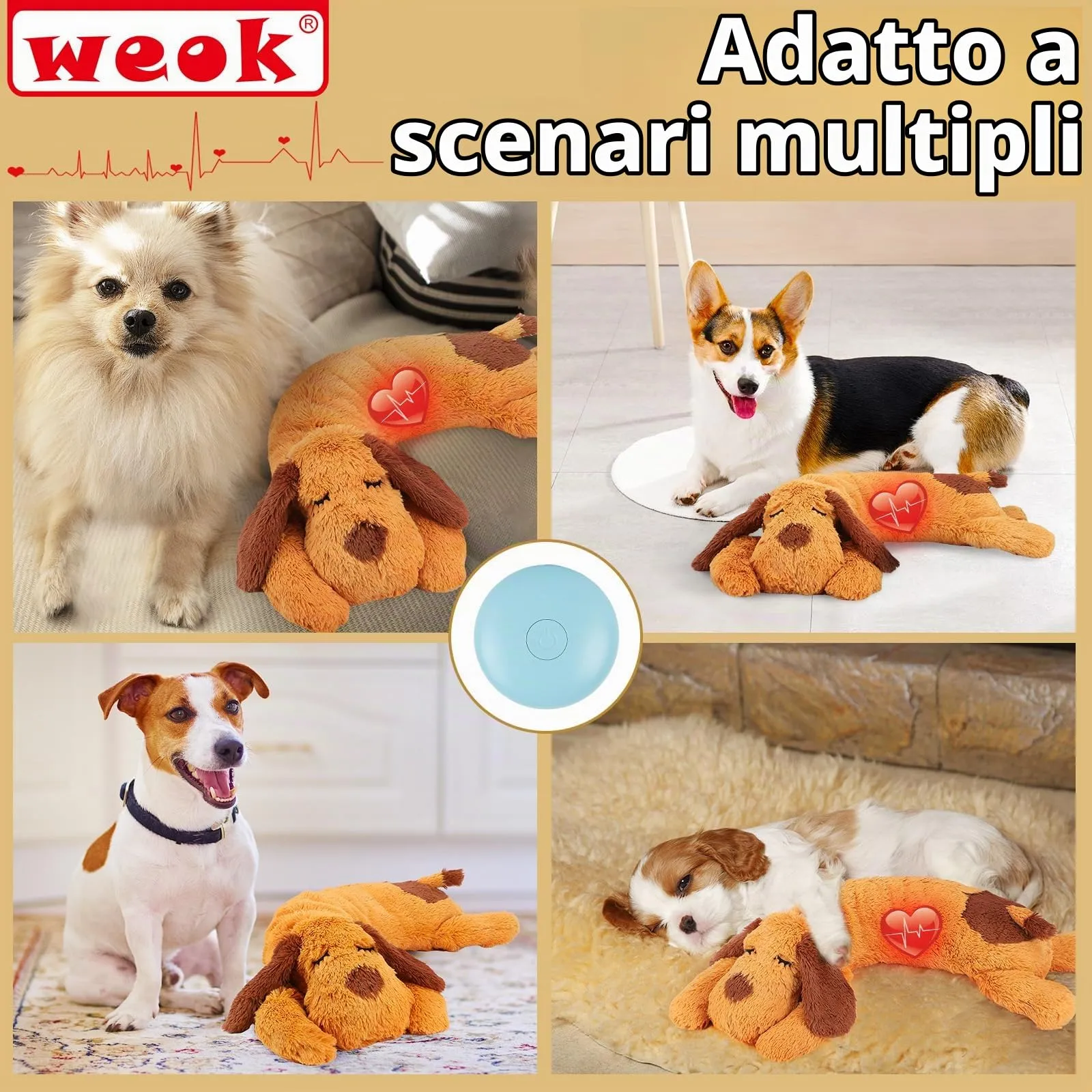 WEOK Giocattolo per Cuccioli con Battito Cardiaco, Cuscino Calmante per Ansia e Sonno, Taglia Media - immagine 2
