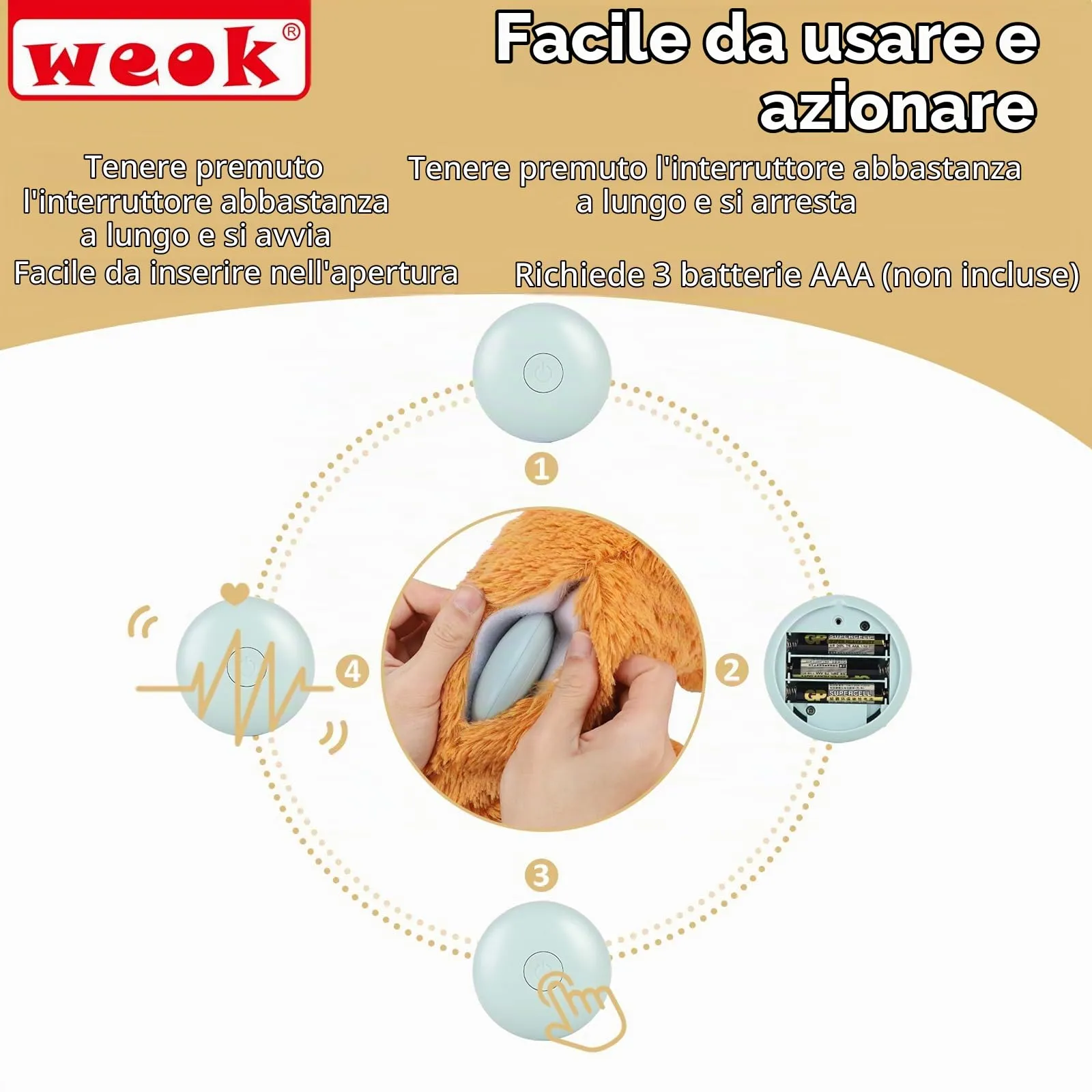 WEOK Giocattolo per Cuccioli con Battito Cardiaco, Cuscino Calmante per Ansia e Sonno, Taglia Media - immagine 6
