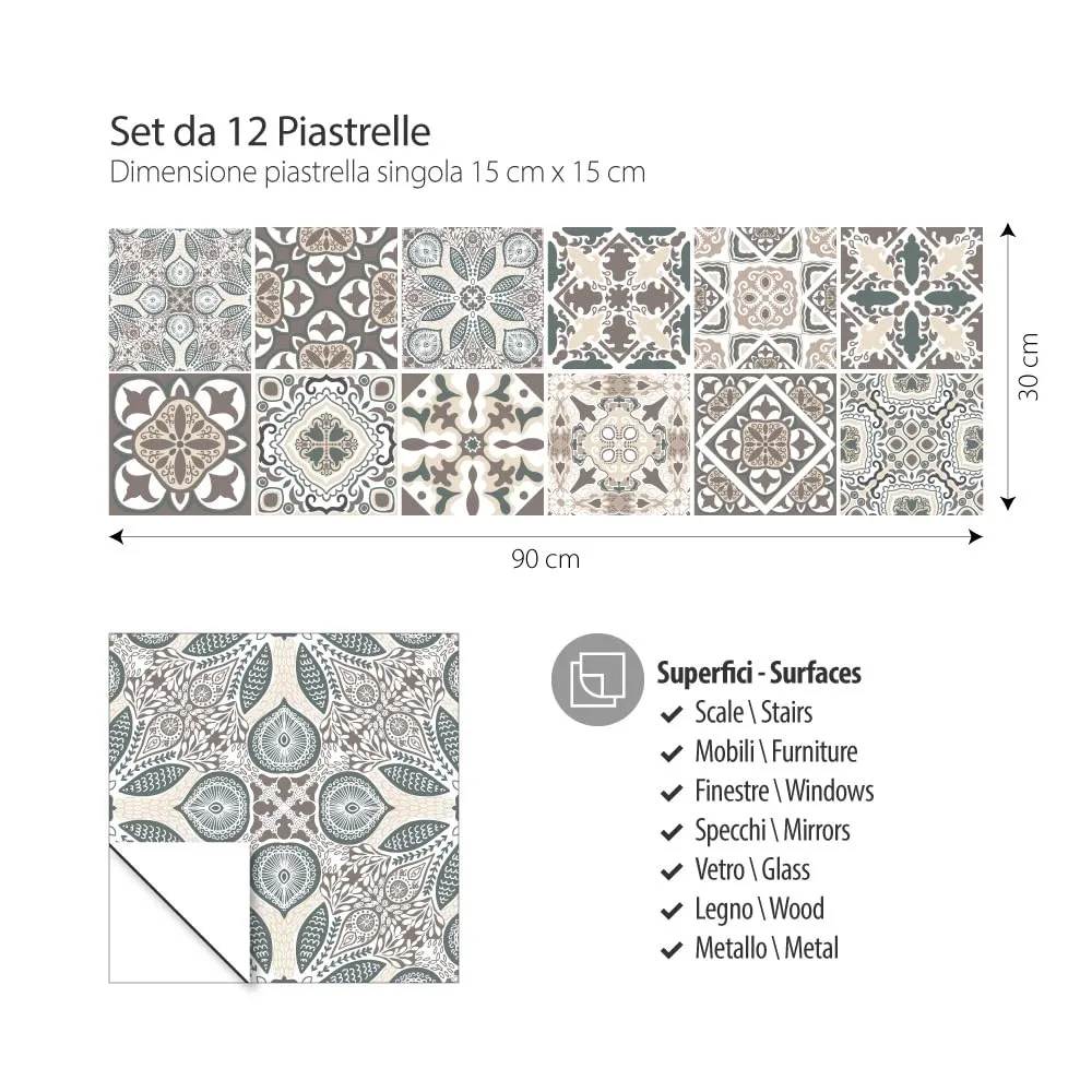 RE-COVERTILES Adesivi Piastrelle in PVC 12 Pz 15x15 cm PS00025 - immagine 3