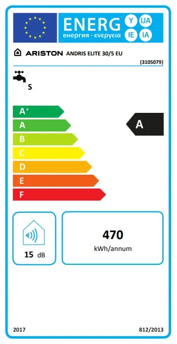 Ariston Andris Elite Scaldabagno Elettrico 30 Litri U/5 EU Sopralavello, 1500W, Classe Energetica A - immagine 3
