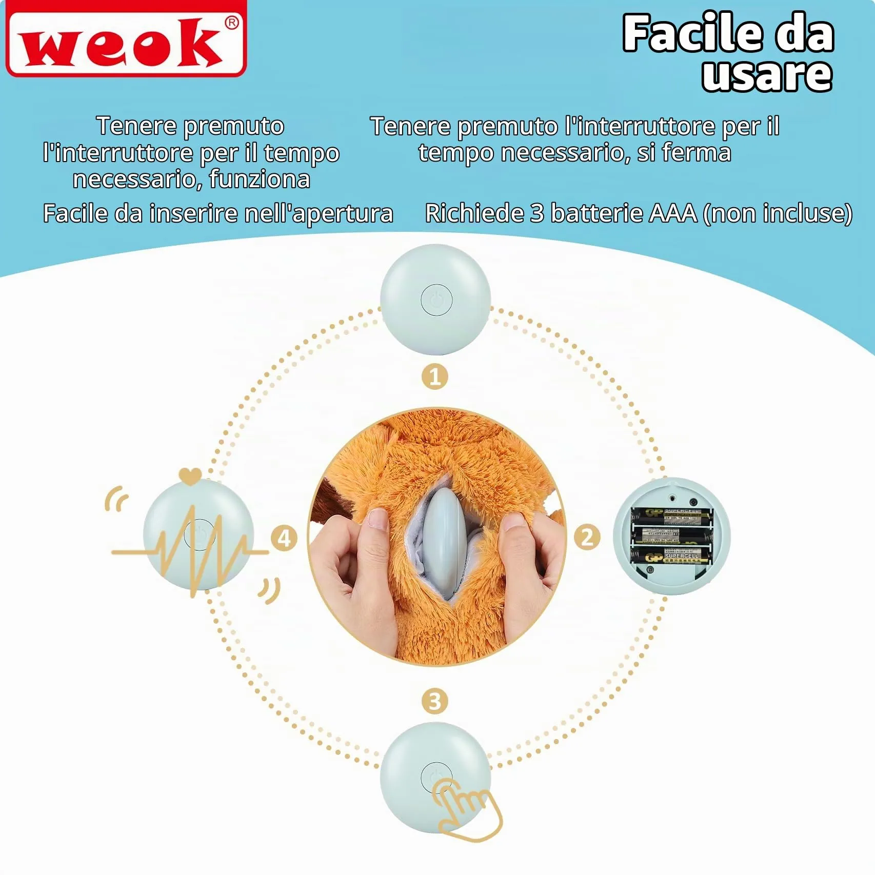 WEOK Giocattolo con Battito Cardiaco per Cuccioli e Gatti, Peluche Anti-ansia per Separazione - immagine 2