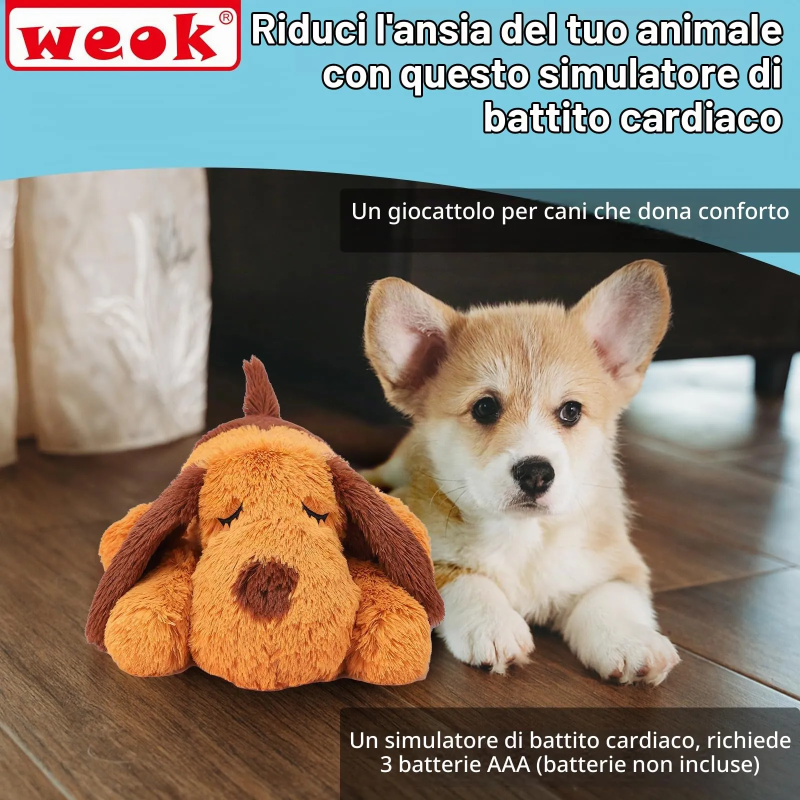 WEOK Giocattolo con Battito Cardiaco per Cuccioli e Gatti, Peluche Anti-ansia per Separazione - immagine 7