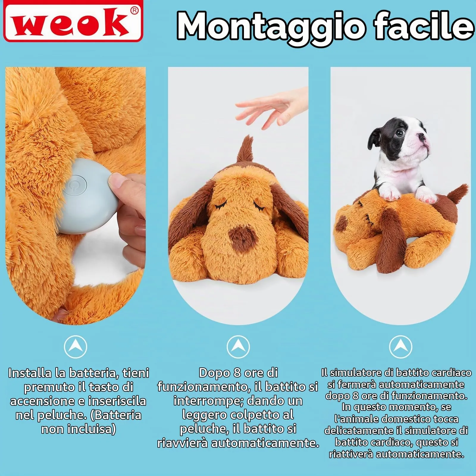 WEOK Giocattolo con Battito Cardiaco per Cuccioli e Gatti, Peluche Anti-ansia per Separazione - immagine 8
