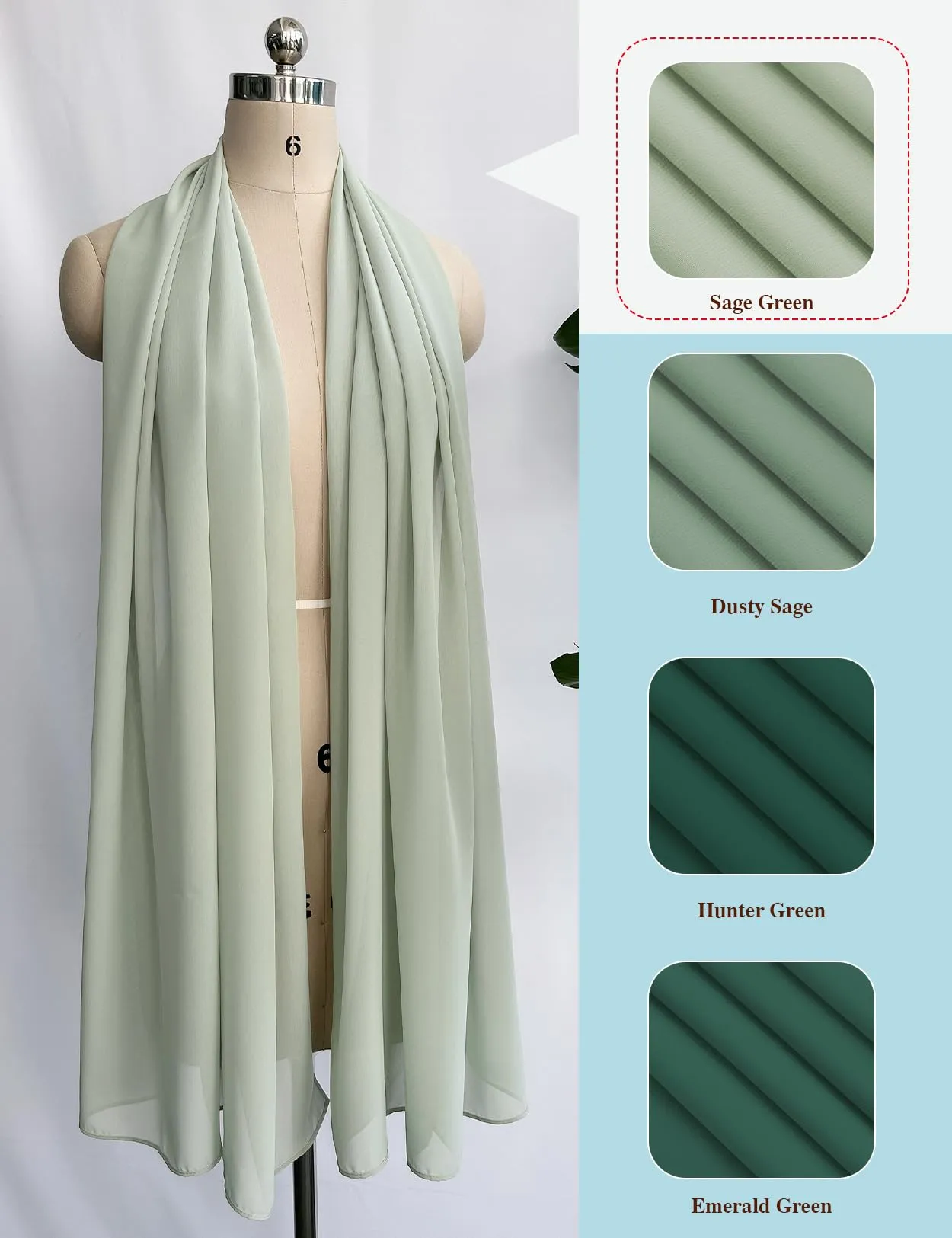 BEAUTELICATE Scialle Stola in Chiffon per Donna Sage Green - Taglia unica - immagine 3