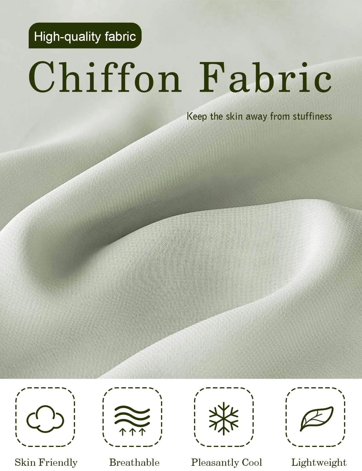 BEAUTELICATE Scialle Stola in Chiffon per Donna Sage Green - Taglia unica - immagine 5