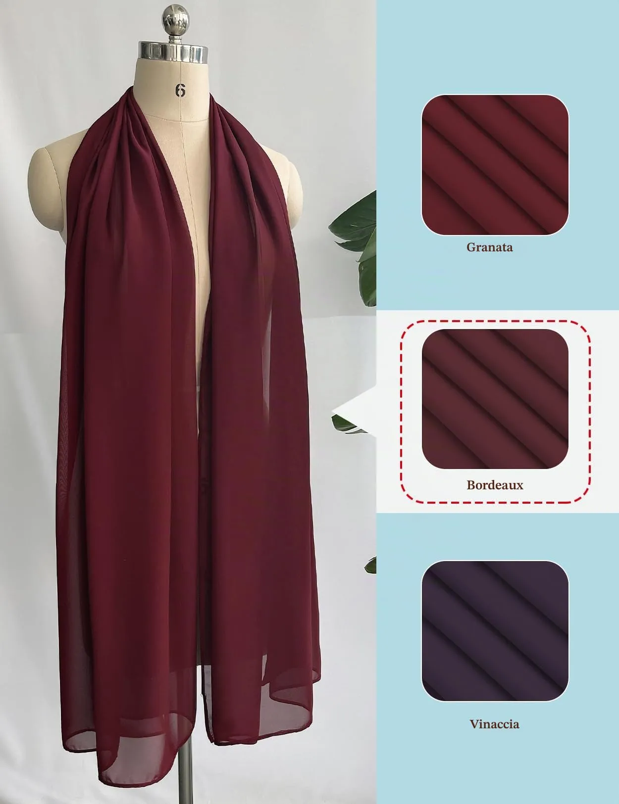 BEAUTELICATE Scialle Stola in Chiffon per Donna, Cabernet - Taglia unica - immagine 3