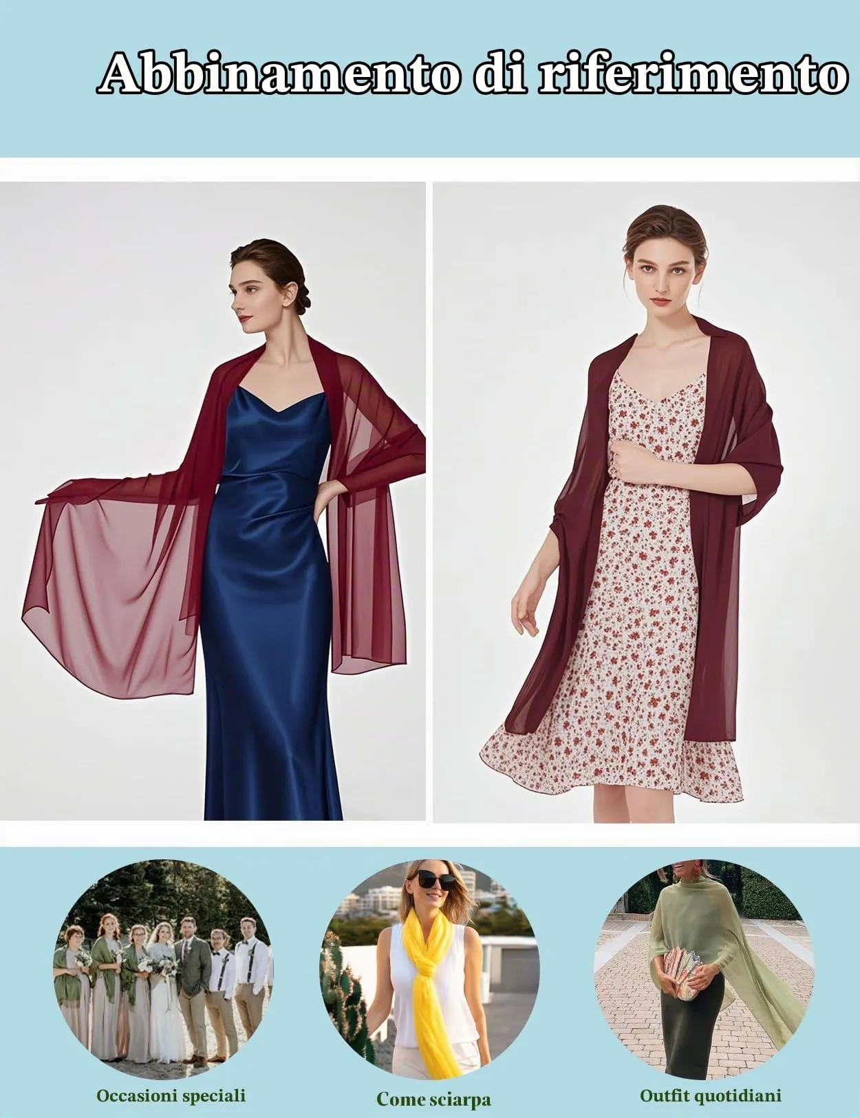 BEAUTELICATE Scialle Stola in Chiffon per Donna, Cabernet - Taglia unica - immagine 6