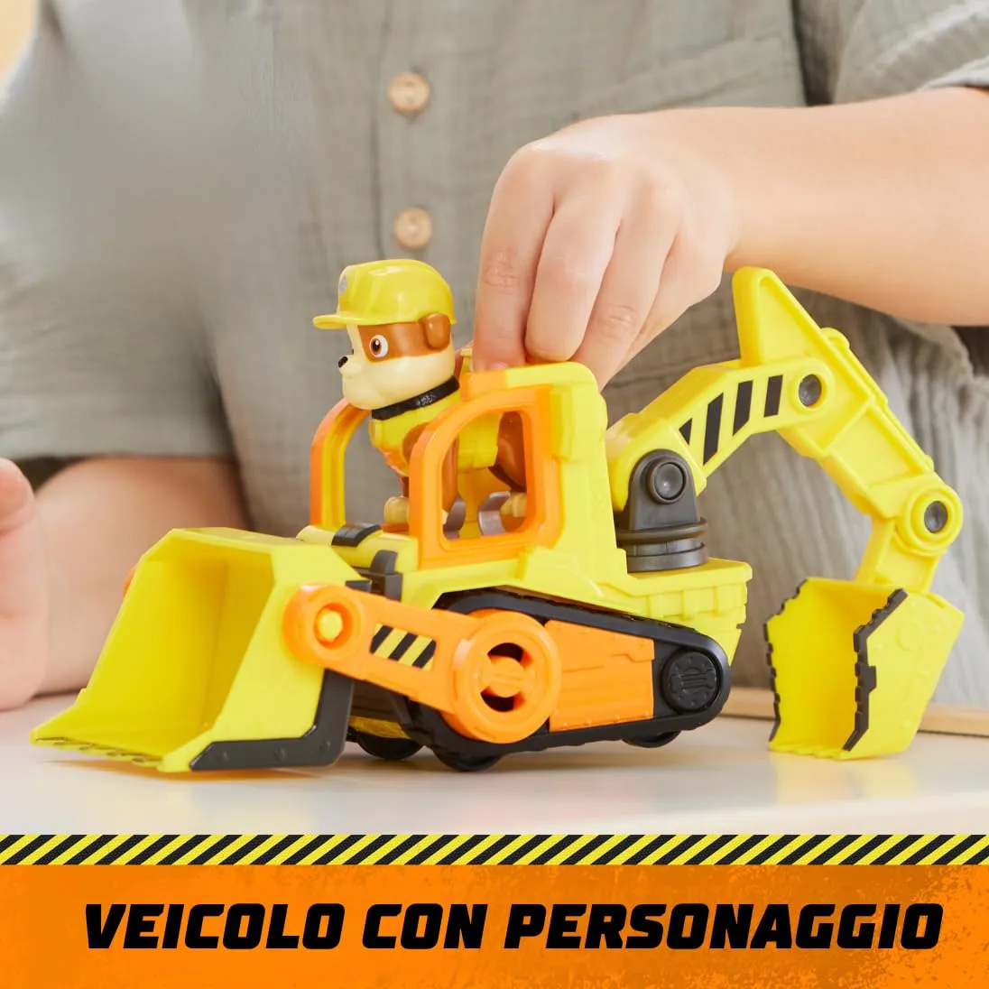 Rubble & Crew Veicolo da lavoro di Rubble, Bulldozer giocattolo con personaggio - immagine 3