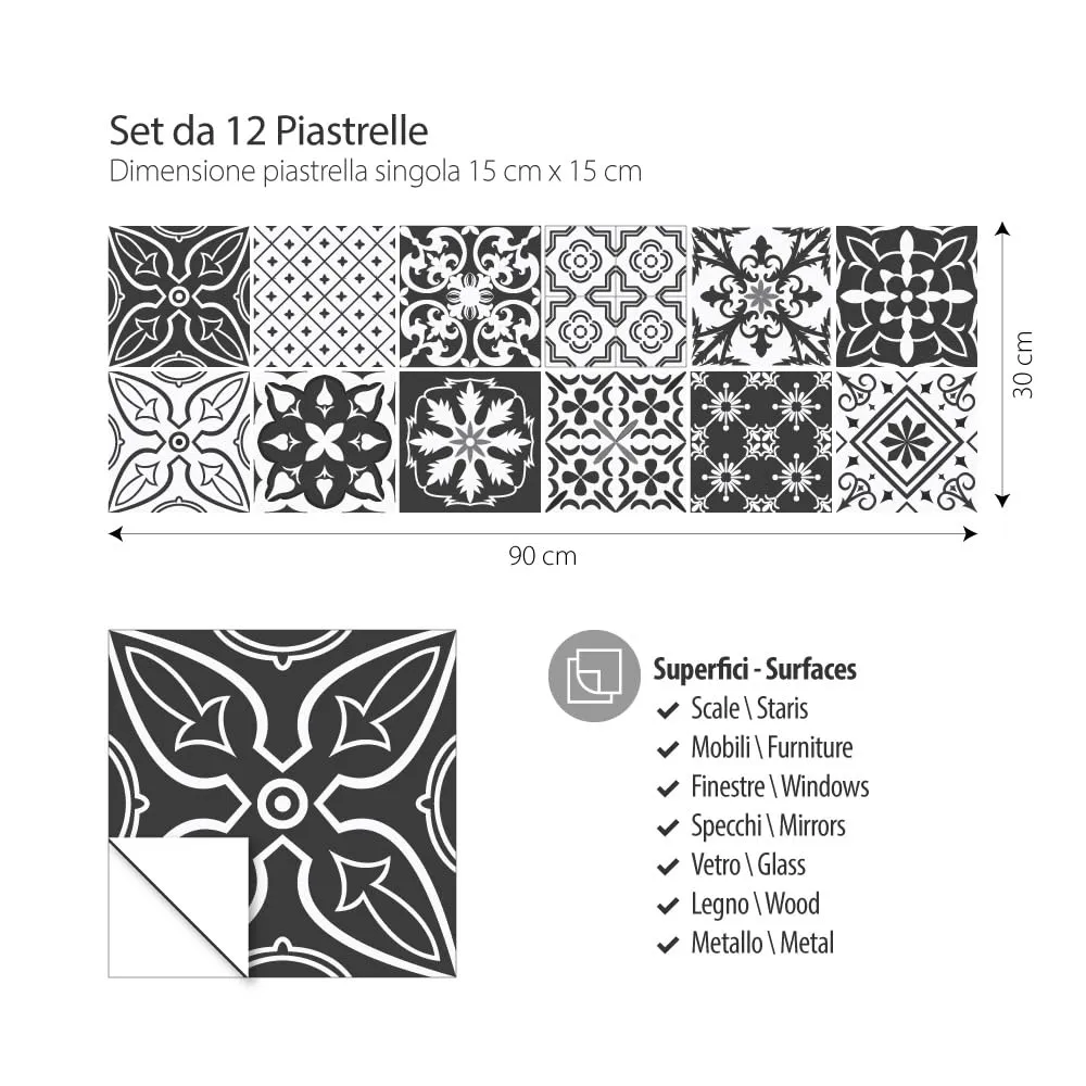 RE-COVERTILES Adesivi Piastrelle in PVC per Cucina e Bagno, 12 Pz 15x15 cm, PS00008 - immagine 3
